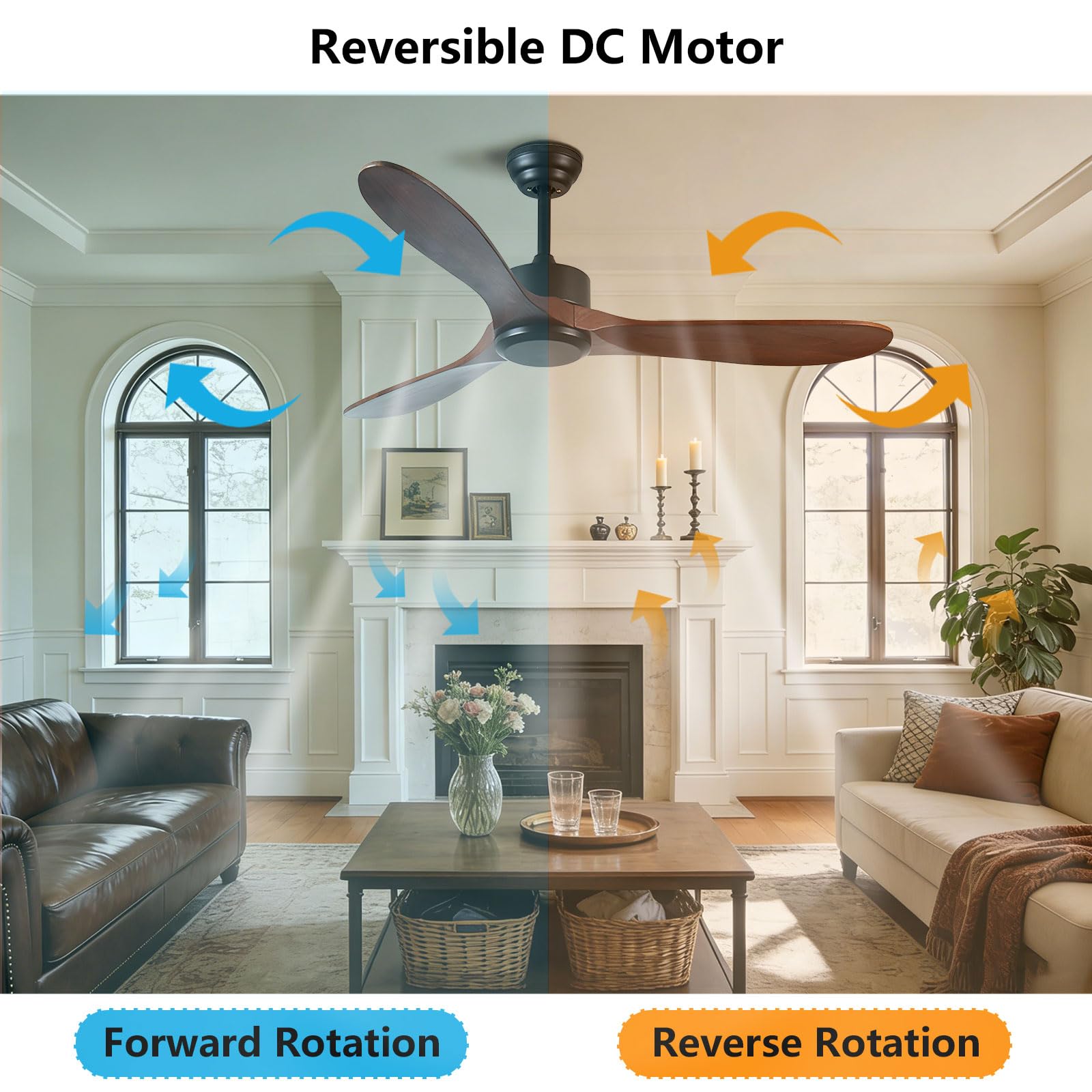 Ventiladores de Techo Inteligentes Modernos con Control Remoto/aplicación/Voz, 6 velocidades, silenciosos, de Madera, sin Luces, de Perfil bajo, para Dormitorio/casa de Campo/Patio