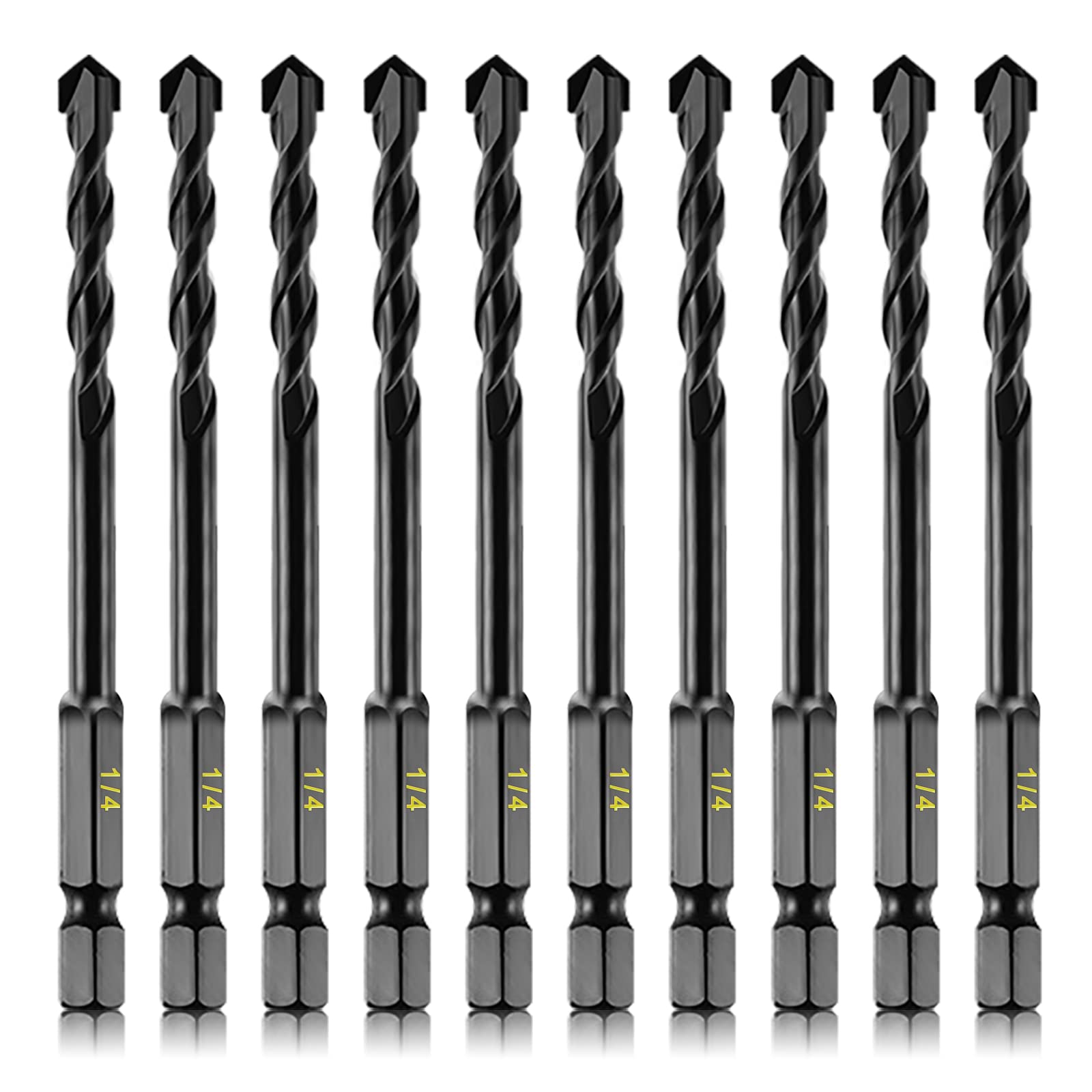 DKIBBITH 10 Piece 1/4'' Masonry Drill Bits Set, Concrete Drill Bits Set 6mm for Concrete, Stone, Glass, Brick, Tile, Plastic and Ceramic, with 1/4'' Quick Change Hex Shank, Storage Case
