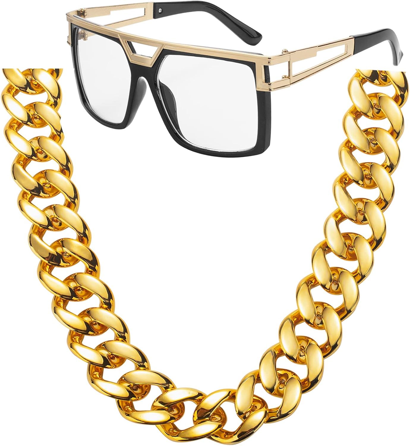 FACATH Hip Hop Costume Kit- Big Chunky Plastic Hip Hop Gold Chain