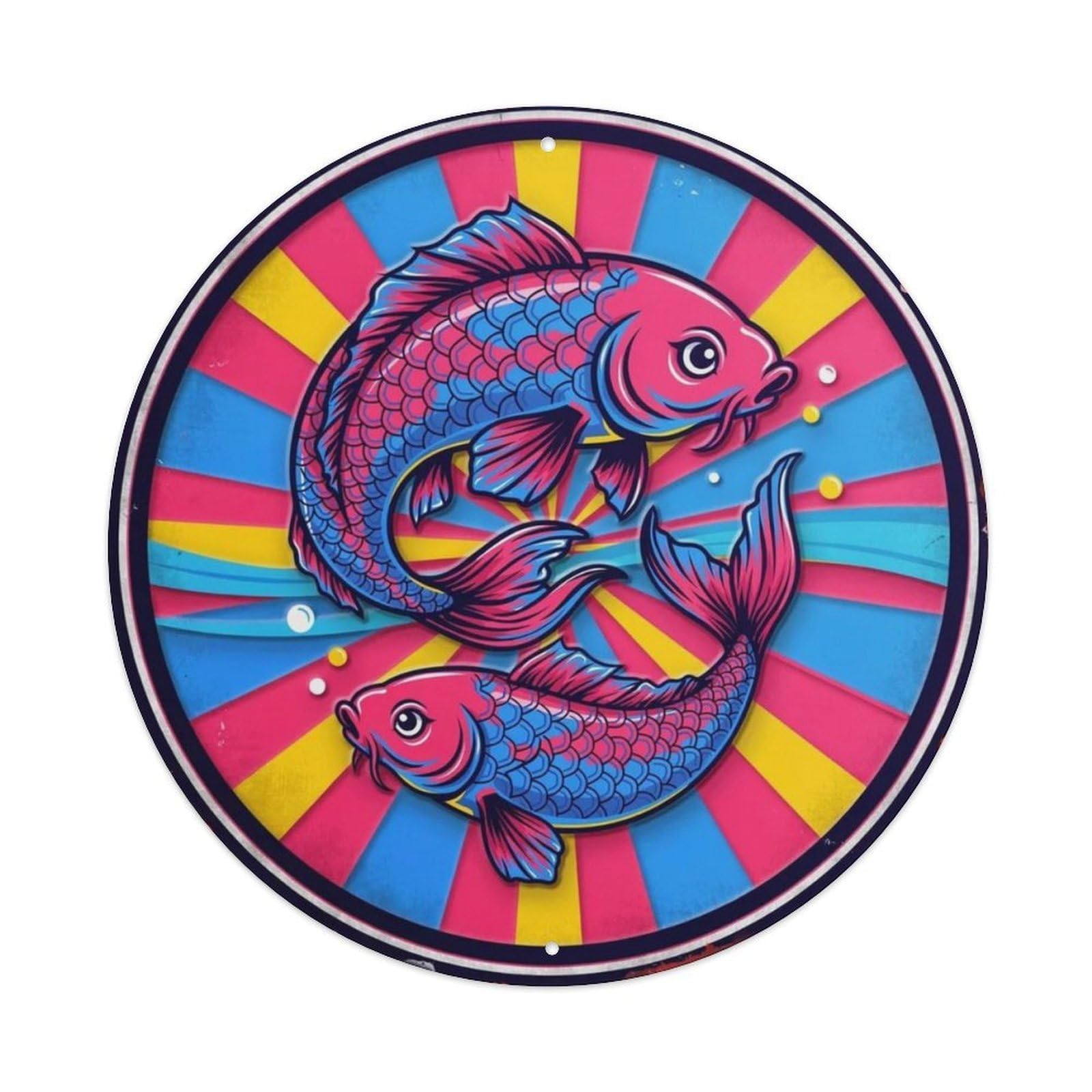 Traditional Japanese Wave Koi 3D Round Metal Tin Sign Plaque