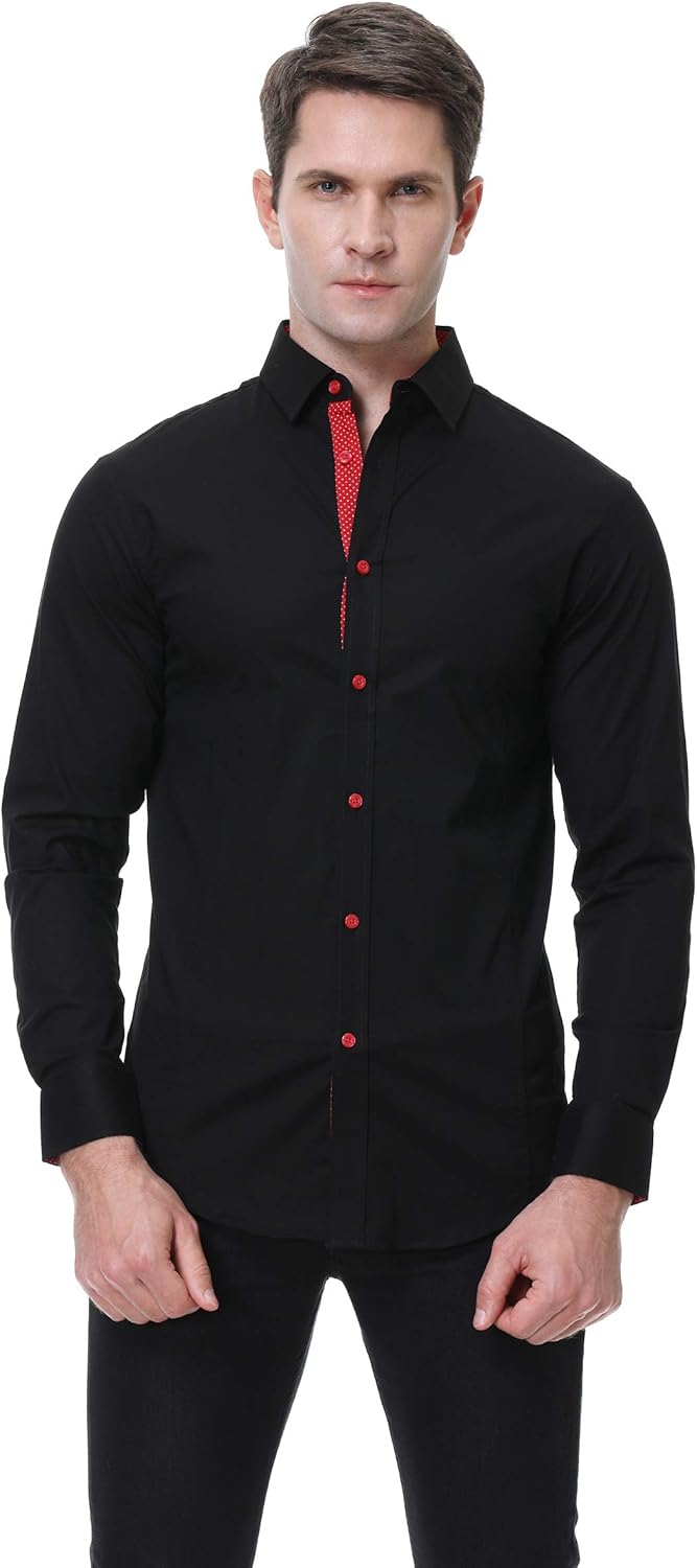 Miniatura 4 de SAMERM Camisa de vestir para hombre, ajuste regular, manga larga, con botones, para hombre (S-2XL)