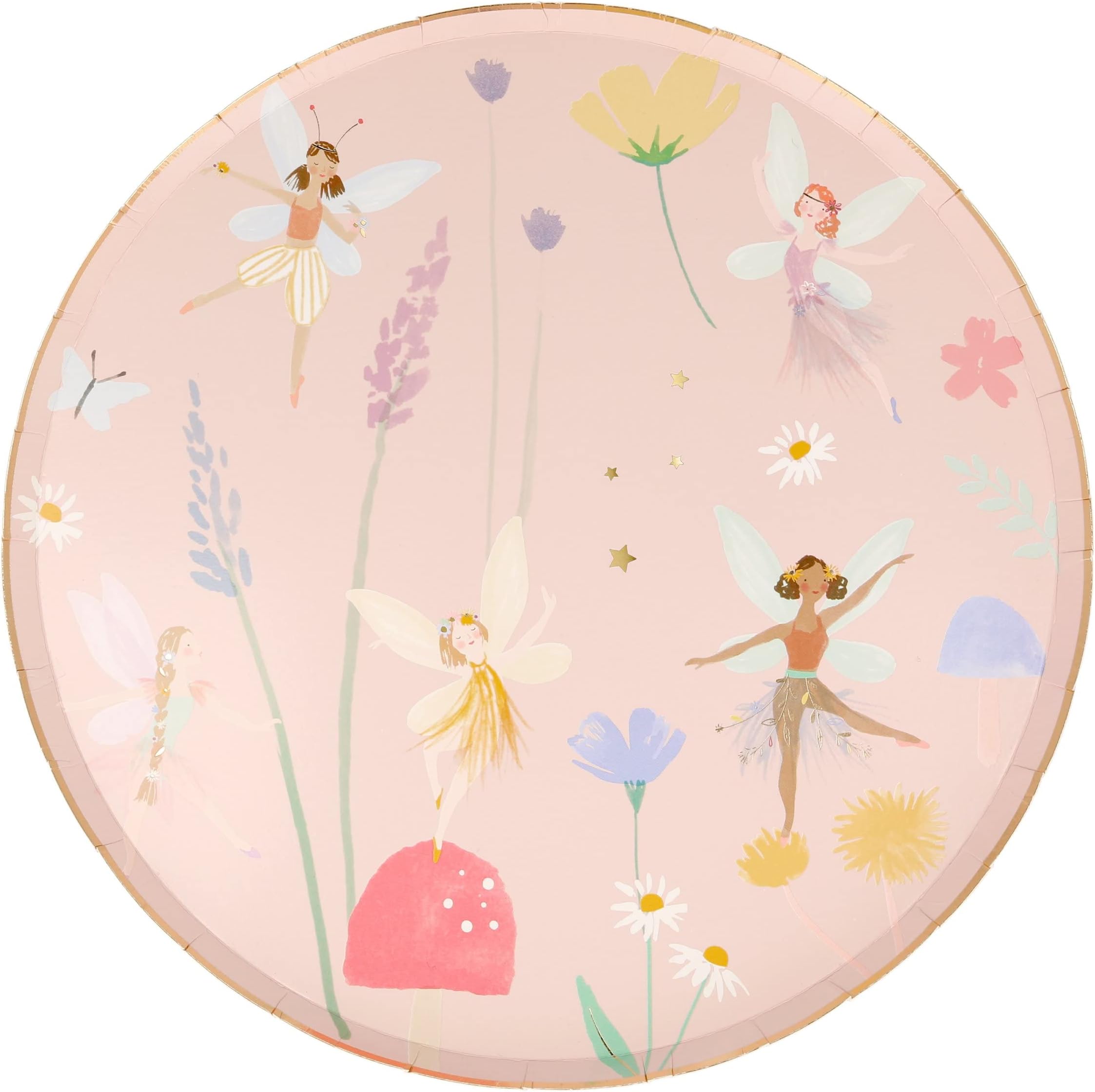 Meri Meri Fairy Plates, Pack of 8 Disposable Paper Plates, Beautifully Illustrated with Gold Foil Details – Great for Fairy Birthday Party Decorations