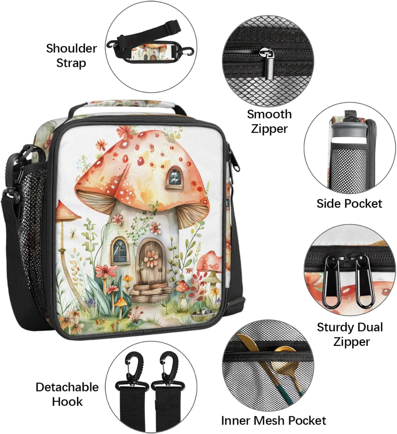 Cartoon Mushroom House Backpack Set, Backpack with Lunch Box Gifts Set for Women Men, Multifunction 2Pcs Laptop Travel Picnic Camping Backpack with Lunch Bag