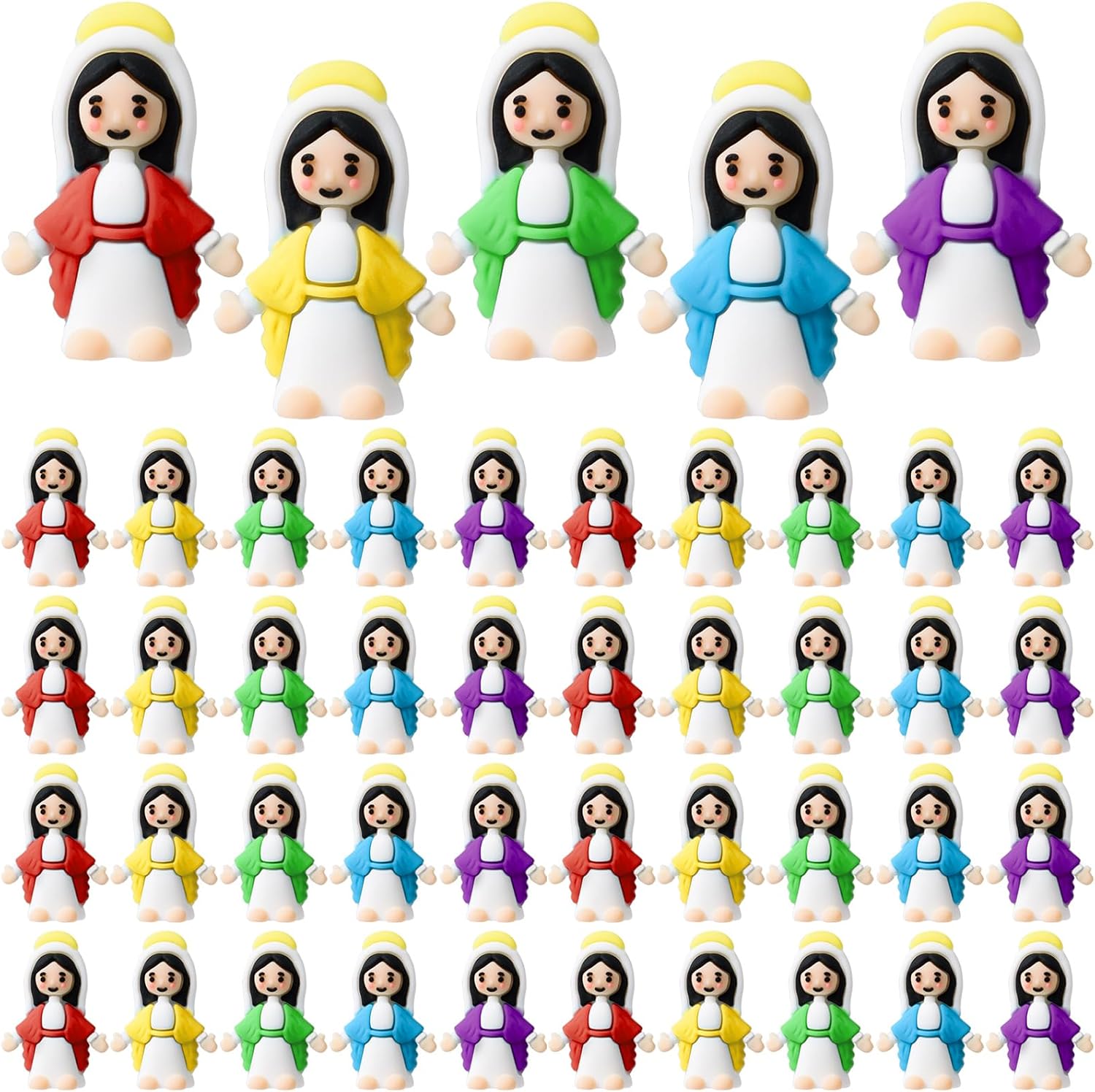 50 Pcs Little Virgin Mary Figurines Miniature Virgin Mary Doll to Hide and Seek Classic Religious Gifts for Sunday Easter Eggs Stuffers Baptism Gift (50,Multicolor)