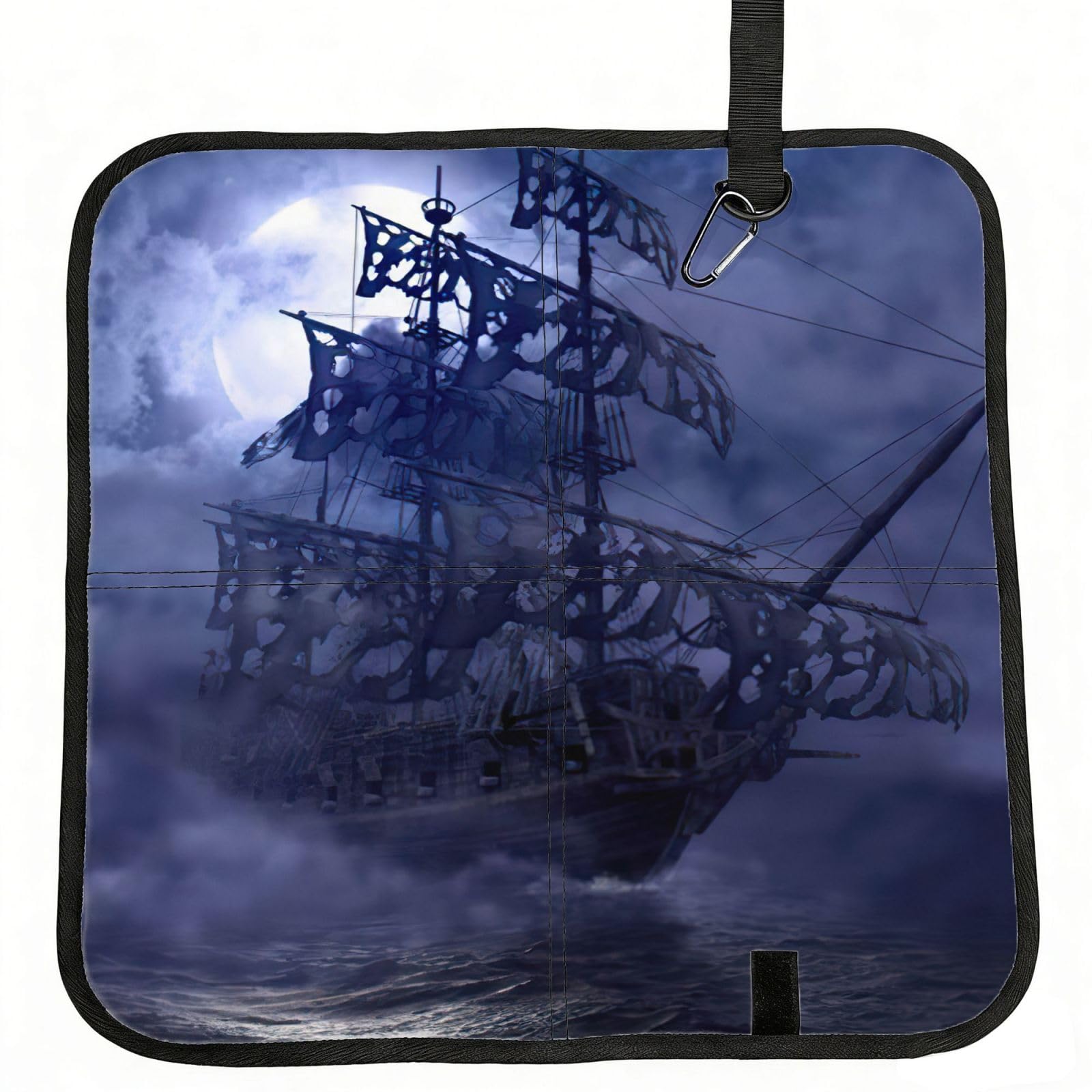 KAPPTYY Pirate boat full moon Printed Bleacher Seat Cushion PE Foam Filling, Foldable Sitting Pad for Concert Stadium Events