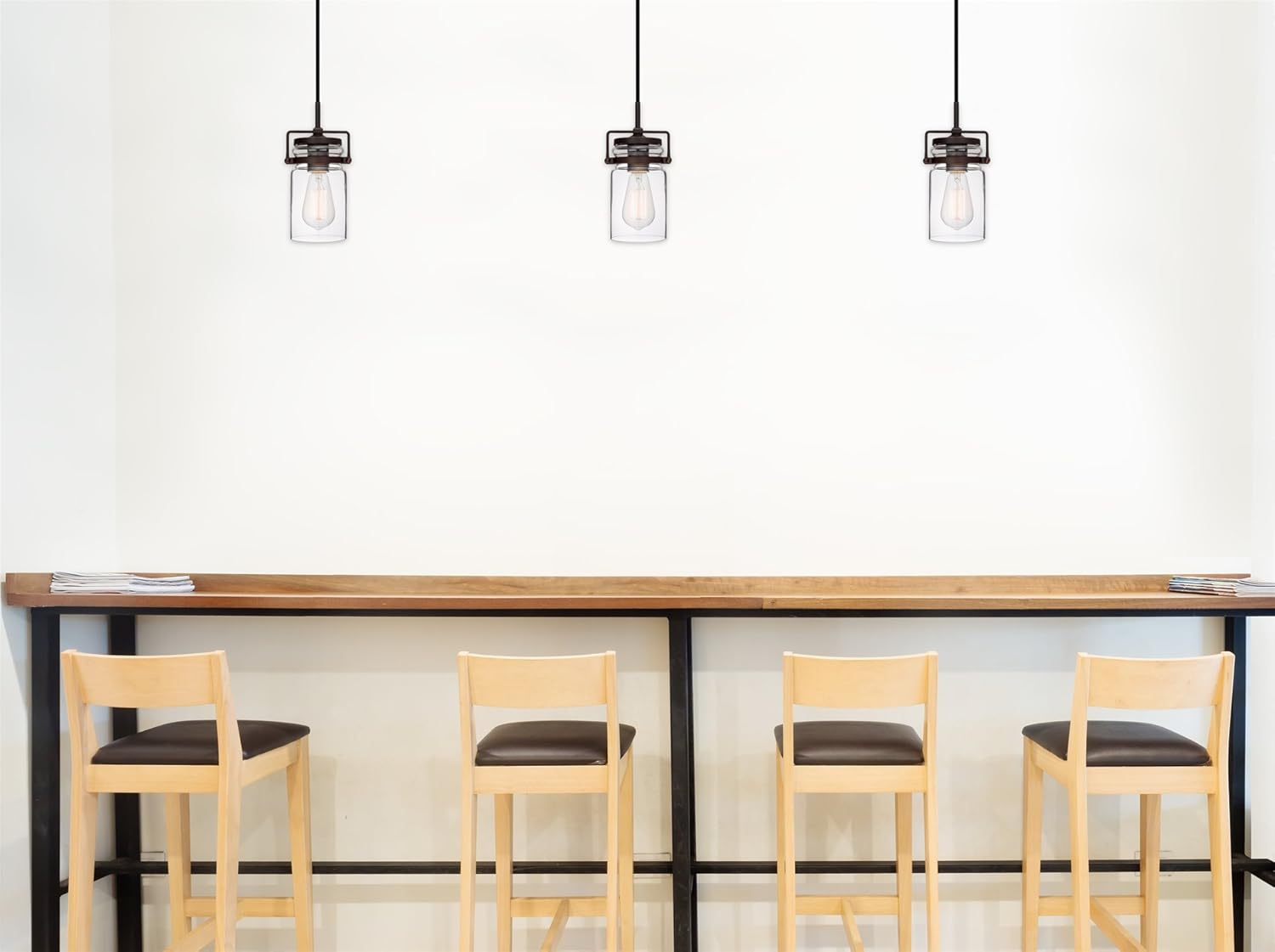 Crеаtіvе Prоduсt Kira Home Wyer 8 Modern Industrial/Farmhouse Pendant Light + Mini Clear Glass Cylinder Shade, Dimmable Adjustable Wire, Oil Rubbed Bronze Finish