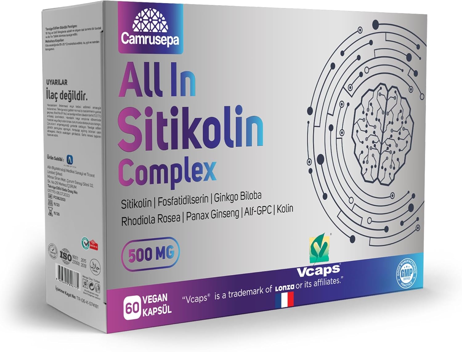 All in Citicoline Complex – Vegan Capsules with Citicoline, Phosphatidylserine, Ginkgo Biloba, Rhodiola & Panax Ginseng – Supports Memory, Focus & Mental Energy – 60 Vegan Capsules