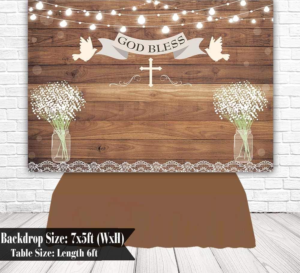 Onе-Dау Sаlе: Uр tо 70% оƒƒ Funnytree 7x5ft First Holy Communion Baptism Party Backdrop Rustic Wood God Bless Floral Photography Background Christening Mason Jars Flower Baby Shower Cake Table Decoration Banner Photo Booth