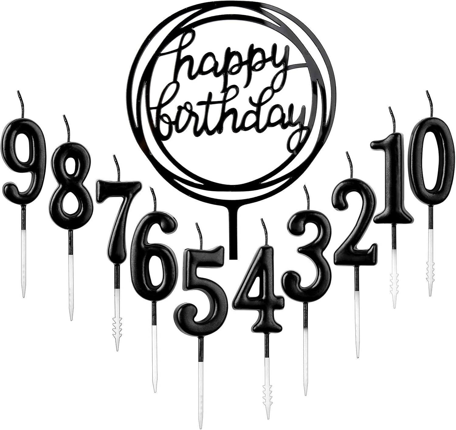 10pcs Number 0-9 Birthday Numeral Cake Candles + 1pcs Letter Happy Birthday Glitter Cake Topper Decoration Cake Number Digital Candles for Birthday Party Wedding(Champagne Gold)