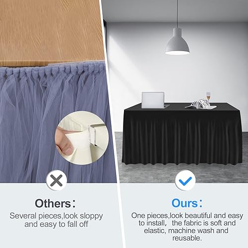 Miniatura 4 de EMART Falda rectangular de elastano para mesa de 6 pies, color negro, resistente a las arrugas, para banquetes, bodas, fiestas de cumpleaños