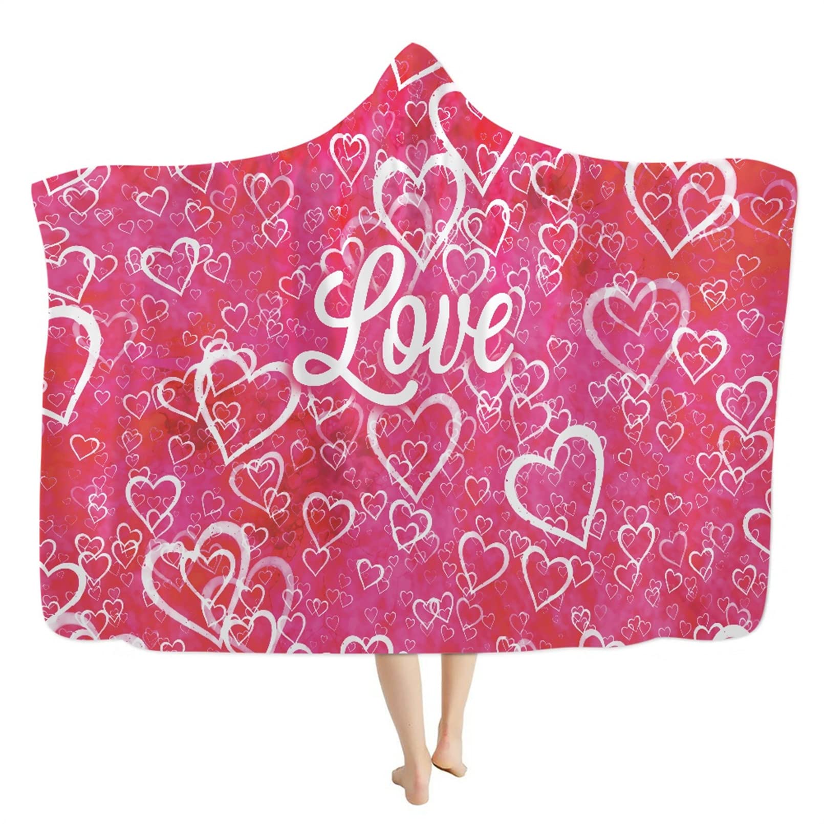 Renewold Manta con capucha rosa con estampado de amor, manta de felpa para hombres, mujeres, niños, forro polar, para invierno, otoño, manta para cama y sofá