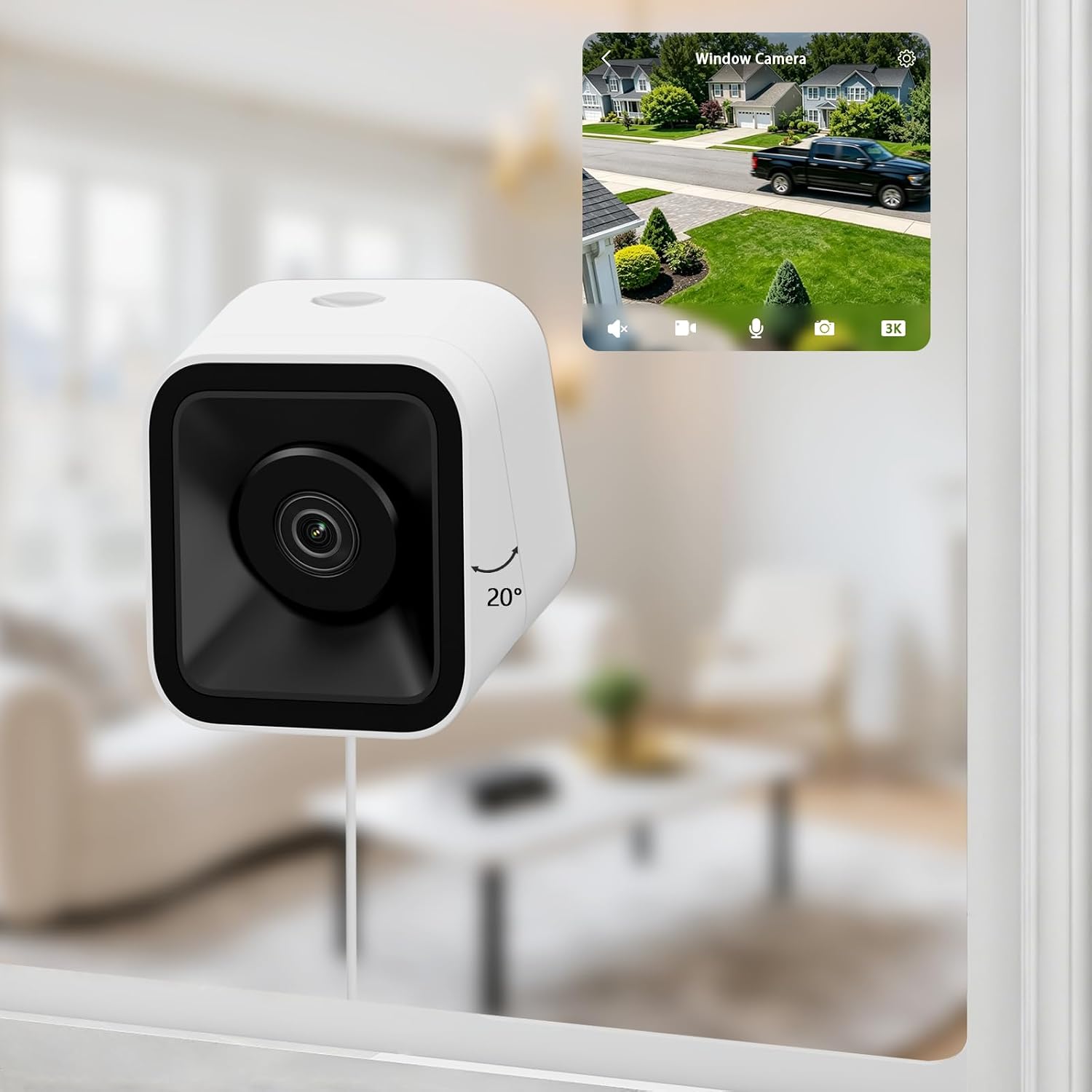 5MP 3K Window Camera with Angle Mount System for 1st 2nd Floor, No Drill WiFi Home Security Camera, 2.4G & 5GHz WiFi, Full Color Night Vision, AI Human Vehicle Detection, 24/7 Recording