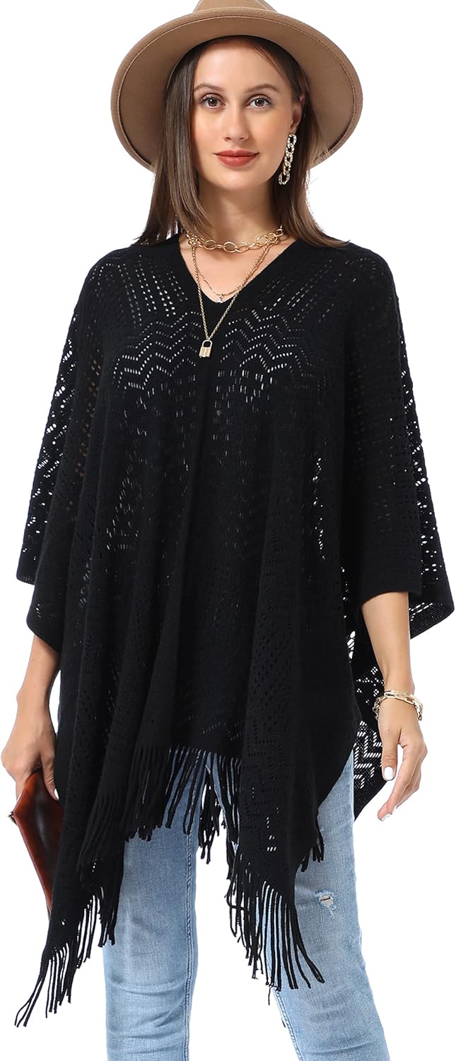 Soul Young Knitted Poncho Sweater for Women Ladies Pullover Wraps Cozy Topper shawl Cape - Image 5