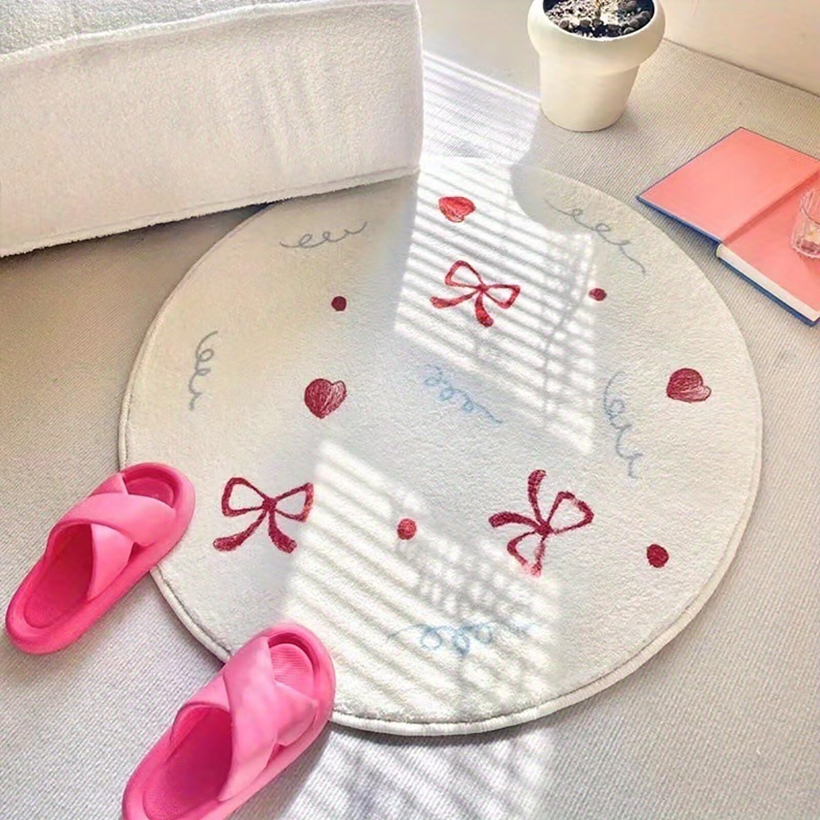 Tapis antidérapant et lavable à poils courts pour chambre bébé rose