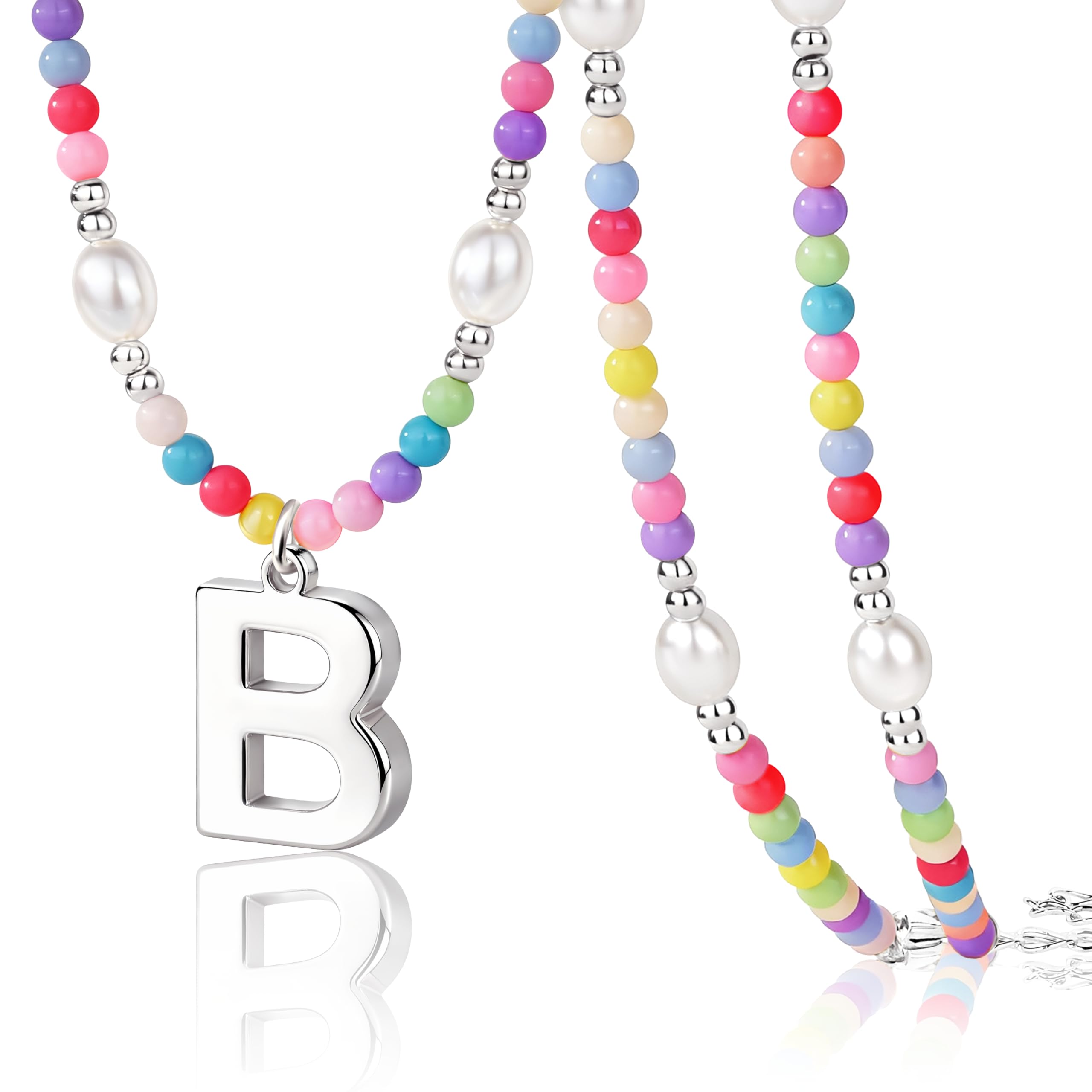 Colorful Initial Necklace for Girls – Trendy Dainty Beaded Choker with Letter Pendant, 14K Gold Plated, Cute Personalized Jewelry Gift for Kids, Teens, Women, Birthday, Christmas, Lockets