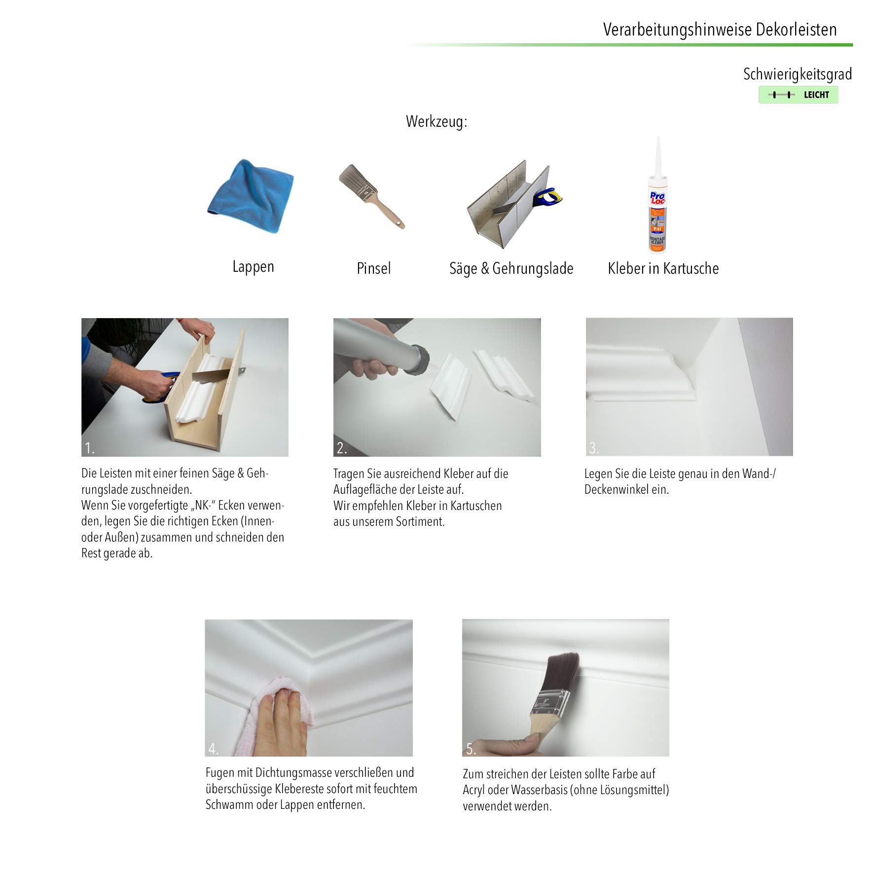 Marbet Deckenleisten aus Styropor XPS - Hochwertige Stuckleisten leicht & robust im modernen Design - (30 Meter Sparpaket E-18-19x38mm) Eckleisten