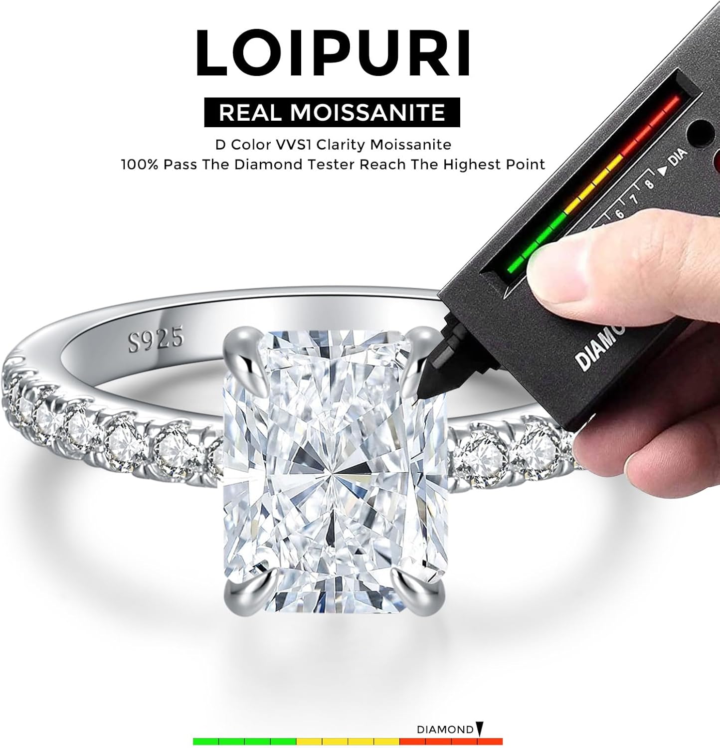 3CT Radiant Cut Moissanite Engagement Ring for Women, D Color VVS1, 925 Sterling Silver with 14K White Gold Plating, Wedding Anniversary Promise Gift - Image 6