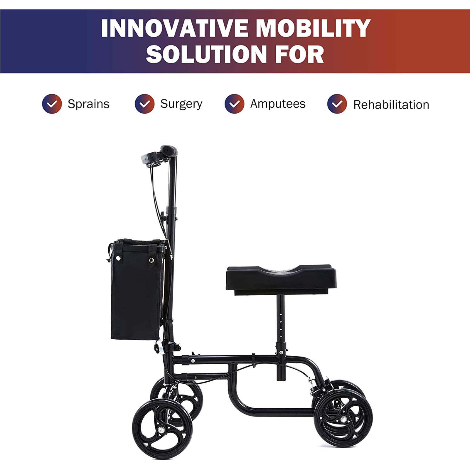 Ginocchio Walker Ausili per la deambulazione con rotelle per la Mobilità degli Anziani, Ginocchia orientabile Cura Sana Recupero da infortuni al Piede Alternativa stampella, Ginocchia per Bambini Ad
