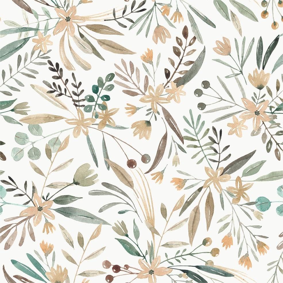 MuralPeel Boho Watercolor Brown Leaf Vintage Peel and Stick Wallpaper Self Adhesive Removable Easy Peel Off Stick on Wall Paper for Bedroom Cabinet