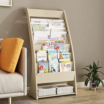 Magazine Rack, Floor Stand Magazine Rack, Wood Brochure Display Stand, Counter Magazine Holder Rack, Abrasion Resistant & Sturdy Natural