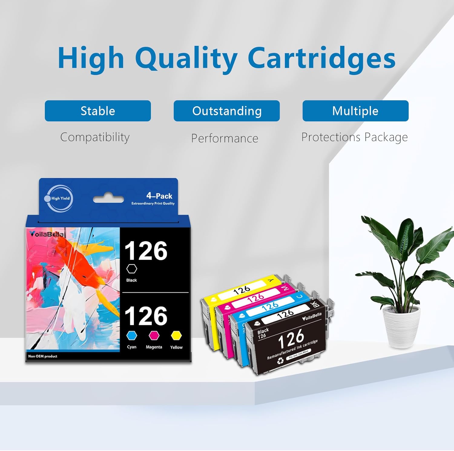 126 Remanufactured Ink Cartridge Compatible with for 126 Ink Cartridge Replacement for 126 T126 for WF-3520 WF-3530 WF-3540 435 520 545 635 645 Printers 4-pk (1Black/1Cyan/1Magenta/1Yellow)