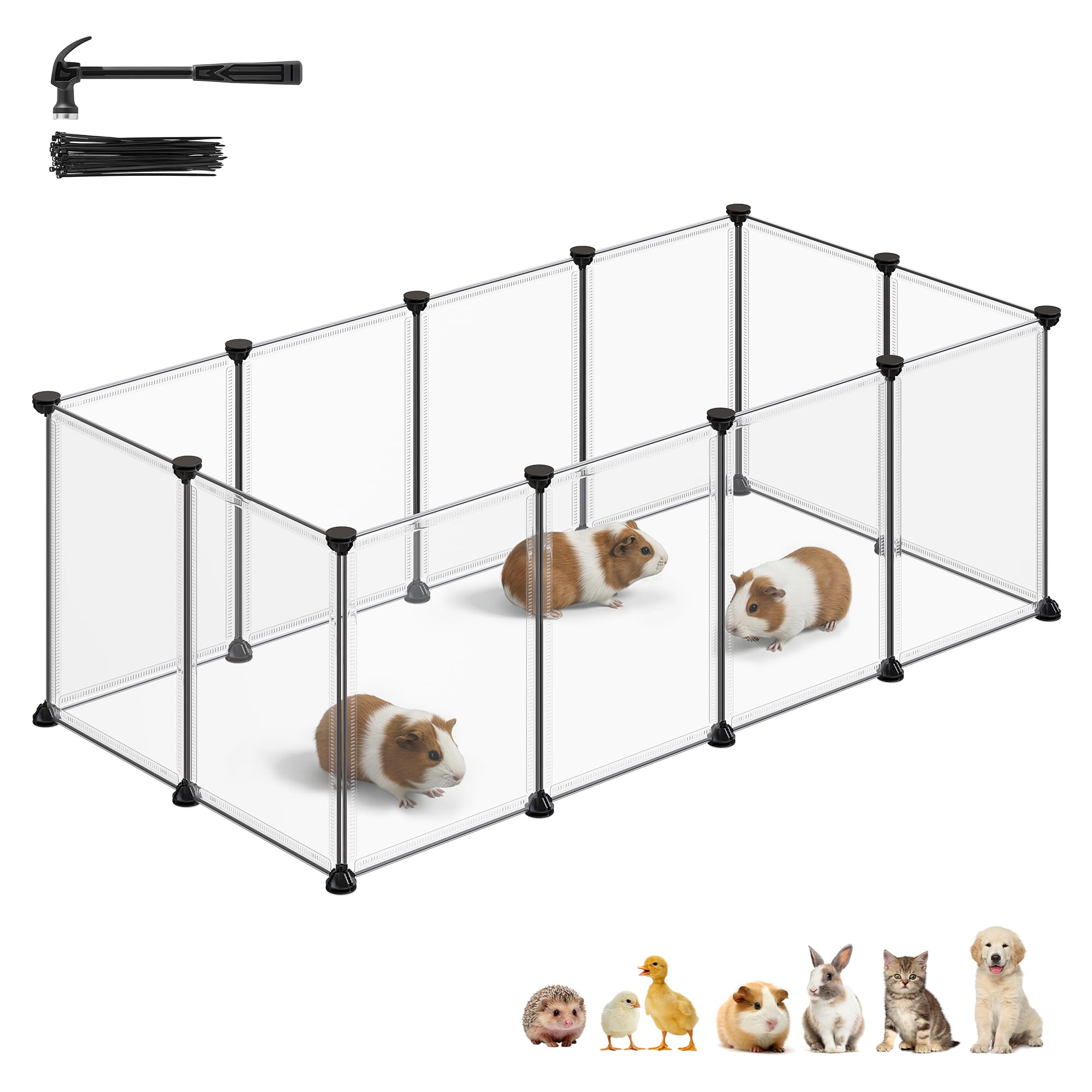 SONGMICS Pet Playpen, Clear Plastic Modular Enclosure, DIY Indoor Fence for Small Dogs Puppies Rabbits, 47.2 x 23.6 x 15.7 Inches, White, Damion Collection ULPC017W101