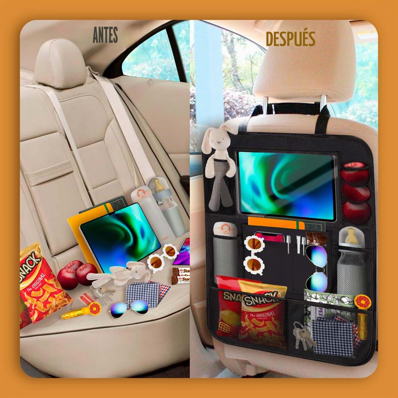 ROELLY Protector Asiento Coche, Organizador Asiento Niños, con Almacenamiento para Tabletas (Paquete de 2)