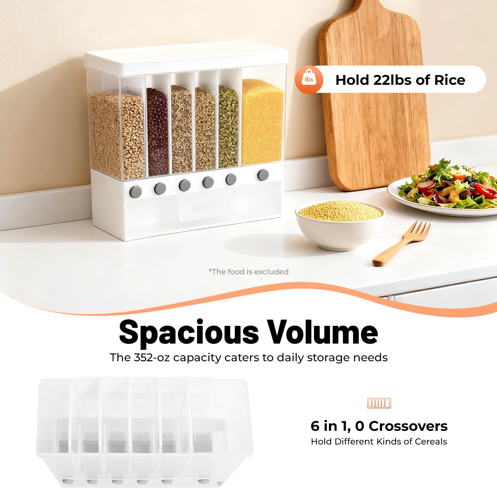 Contenedor de Almacenamiento de Arroz 10 Kg, Contenedor de Alimentos Hermético Con Tapa Dispensador De Cereales Para Almacenamiento De Cereales Harina Frijol Mungo Arroz Cocina Contenedor de