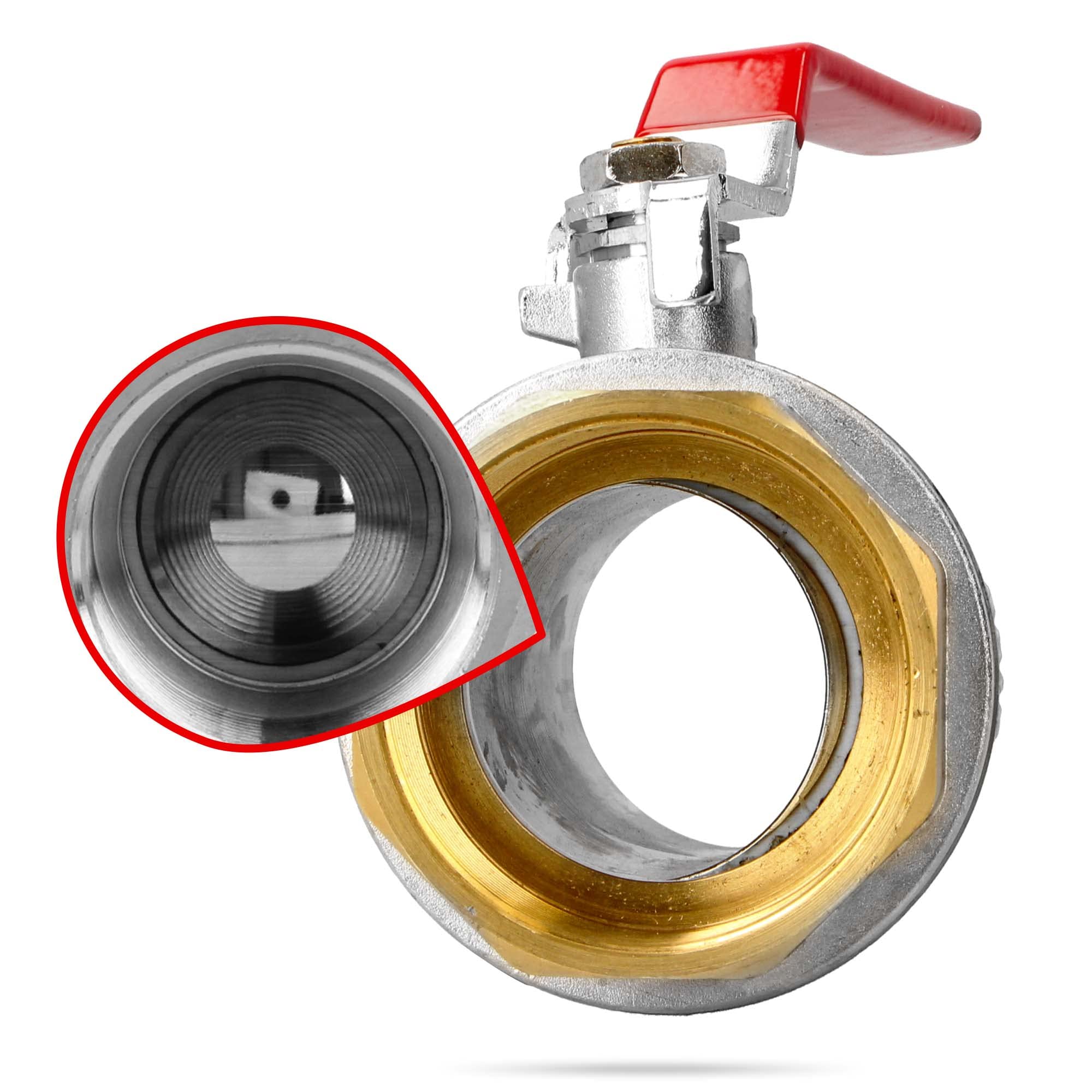 Kugelhahn 2 1/2 IG x 2 1/2 IG Messing DN65 mit Hebelgriff | Kugelventil Absperrventil Absperrhahn Wasserhahn mit Stahlgriff Drossel PTFE Dichtring Stopfbuchse