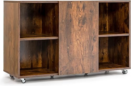 Archivador lateral, gabinete de almacenamiento de madera con puertas y estantes, aparador de cocina con 6 ruedas universales, soporte moderno para