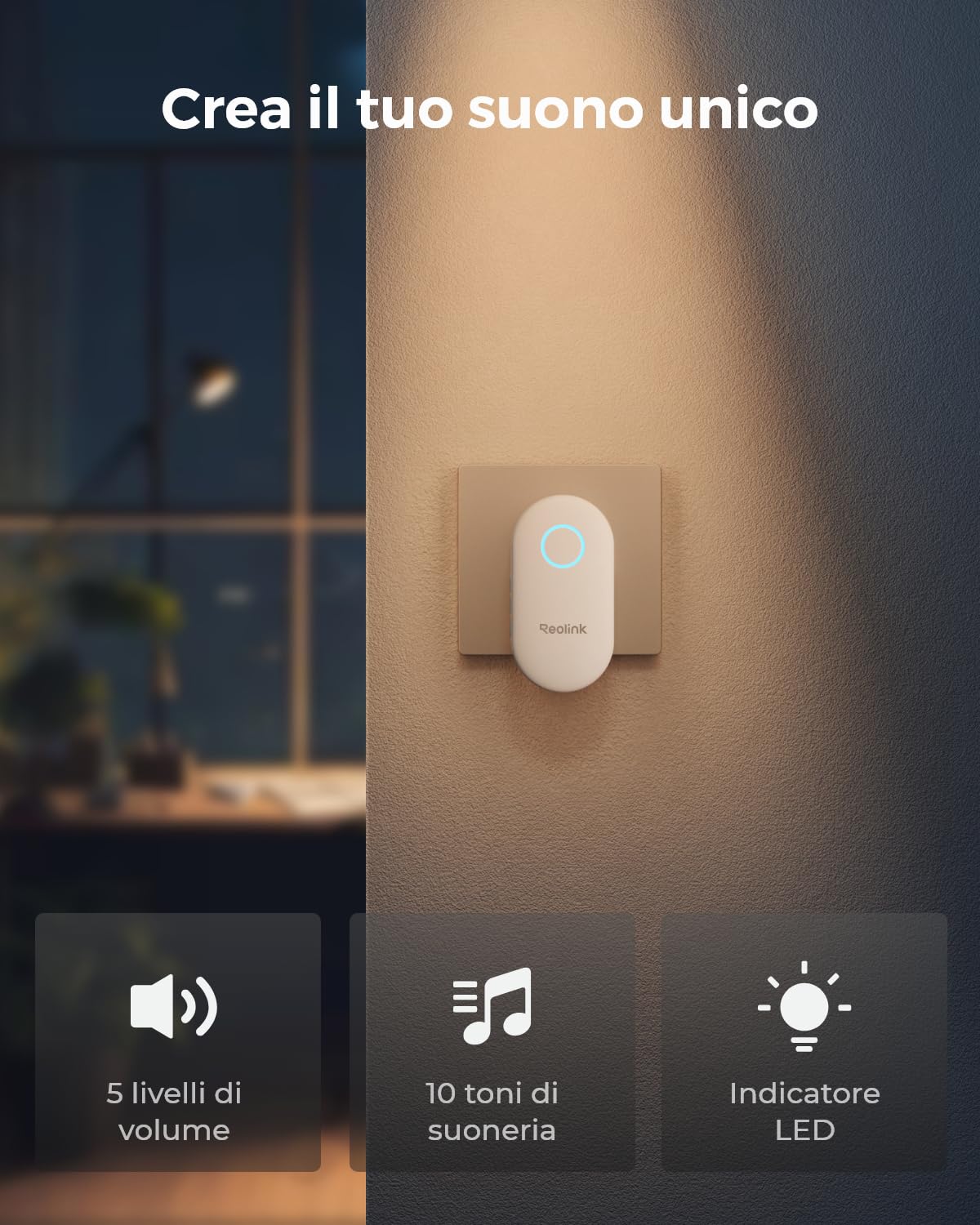 Reolink Chime Plus, Compatibile Doorbell Battery/WiFi/PoE con Versione Hardware V2 o Superiore, Funziona Doorbell a batteria, Plug & Play Facile, Controllo da Remoto tramite App
