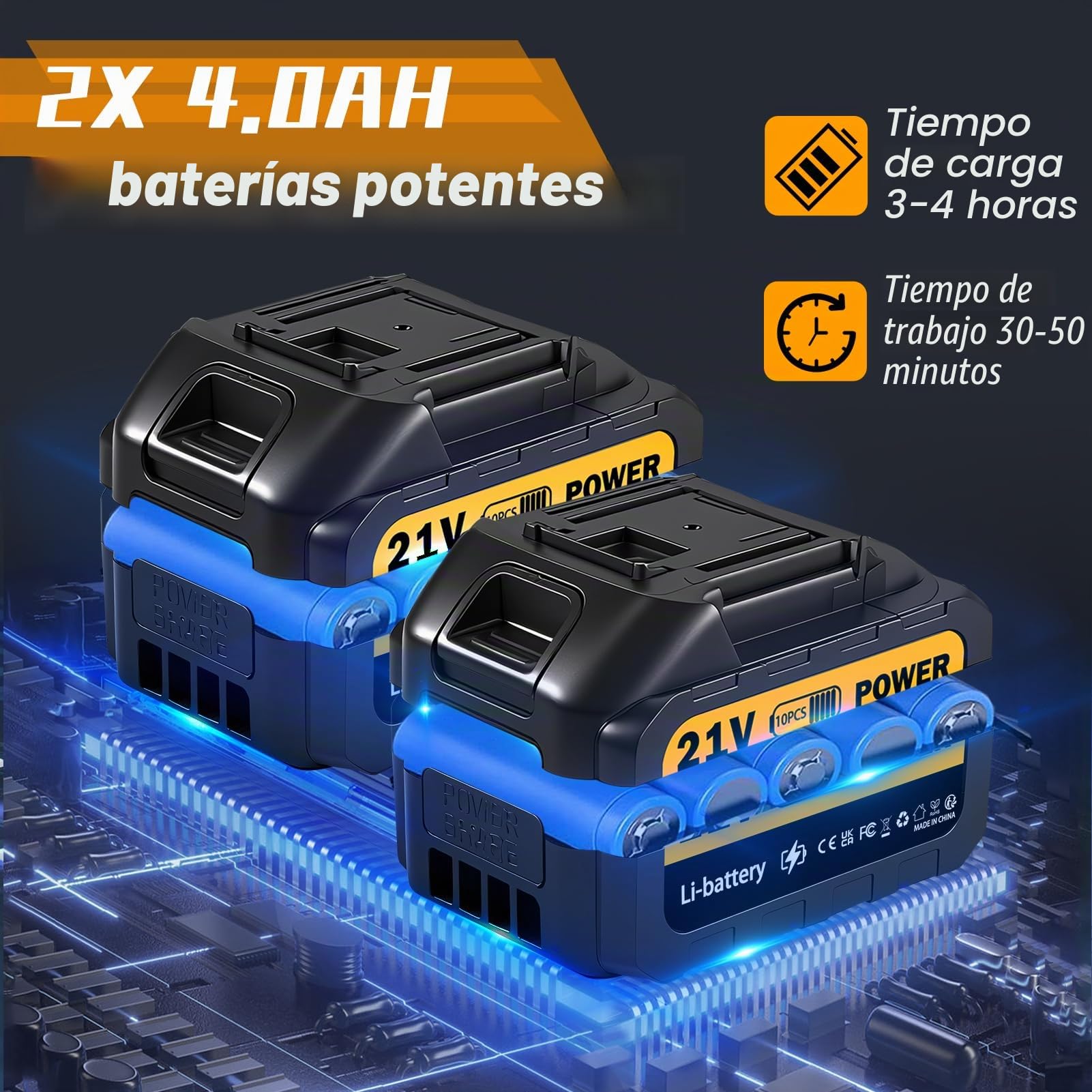Hidrolimpiadora inalámbrica, 21V 200 Bar, portátil, con 2 baterías, Boquilla multifunción 6 en 1, Manguera de 5 m, depósito con Filtro, para Coche y Patio
