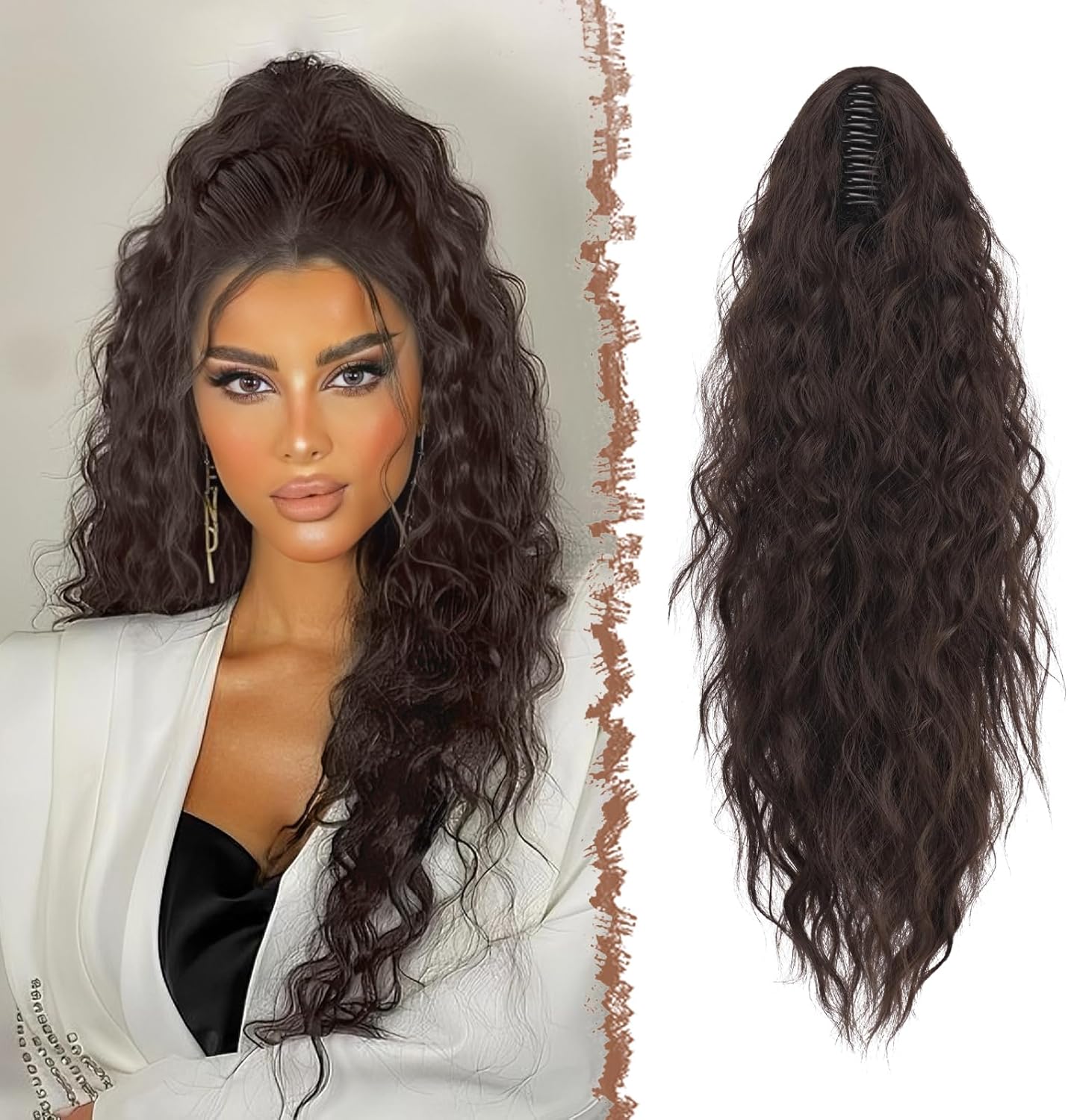 FESHFEN Claw Clip Ponytail Extensions, Long Pony Tail Hair Piece Wavy ...