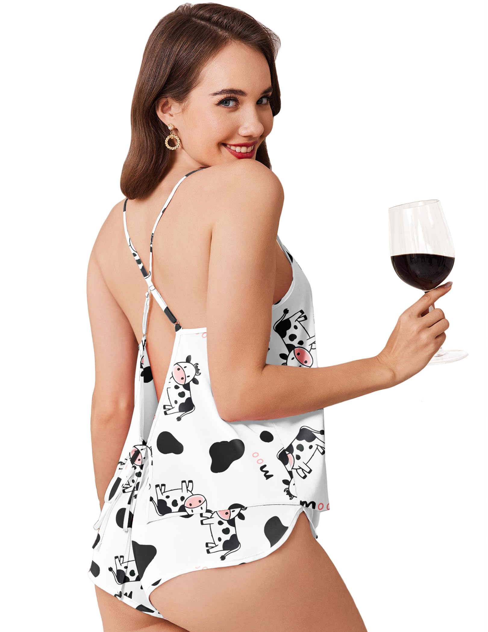 Ekouaer Womens Satin Pajama Set, Backless Cami Top and Shorts Soft Pjs Set for Lounging or Sleepwear