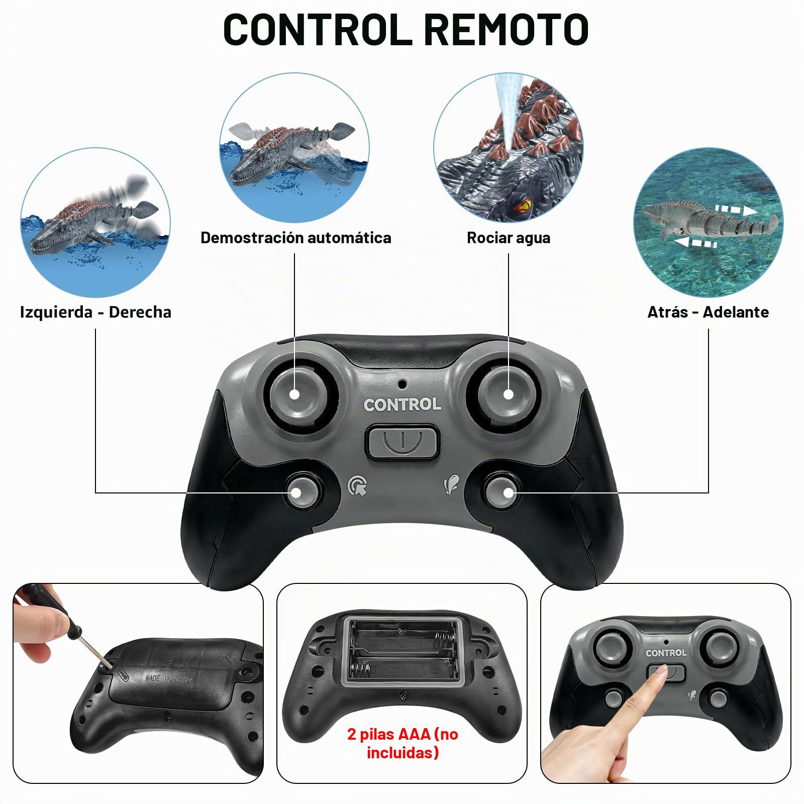 Barcos Teledirigido RC Mosasauru, 2.4GHz Impermeable Juguete del Mosasaurio De Agua con Agua pulverizadora, Dinosaurio Teledirigido Agua, Regalo para Niños Piscina, Lago, Baño (Gris)