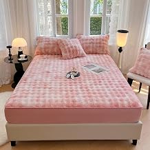Plush Shaggy Fitted Sheet Twin Size-Velvet Fitted Sheet Faux Fur Bottom Sheet with 15" Deep Pocket, Flannel Warm Tie Dyed Mattress Cover,No Pillowcases,Pink