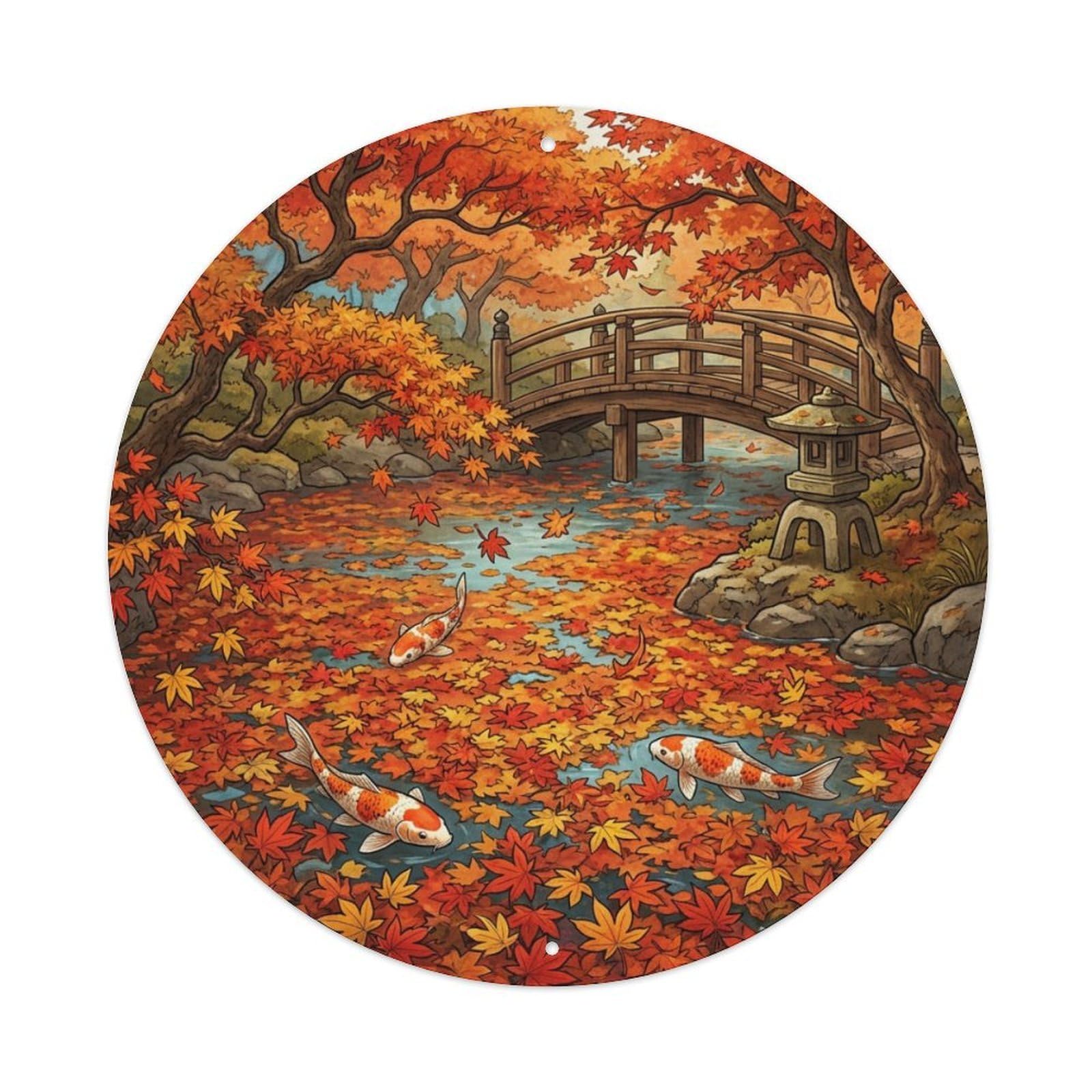 Galvaxio Style Japanese Koi Fish Autumn Leaves Floating Dense Metal Tin Sign