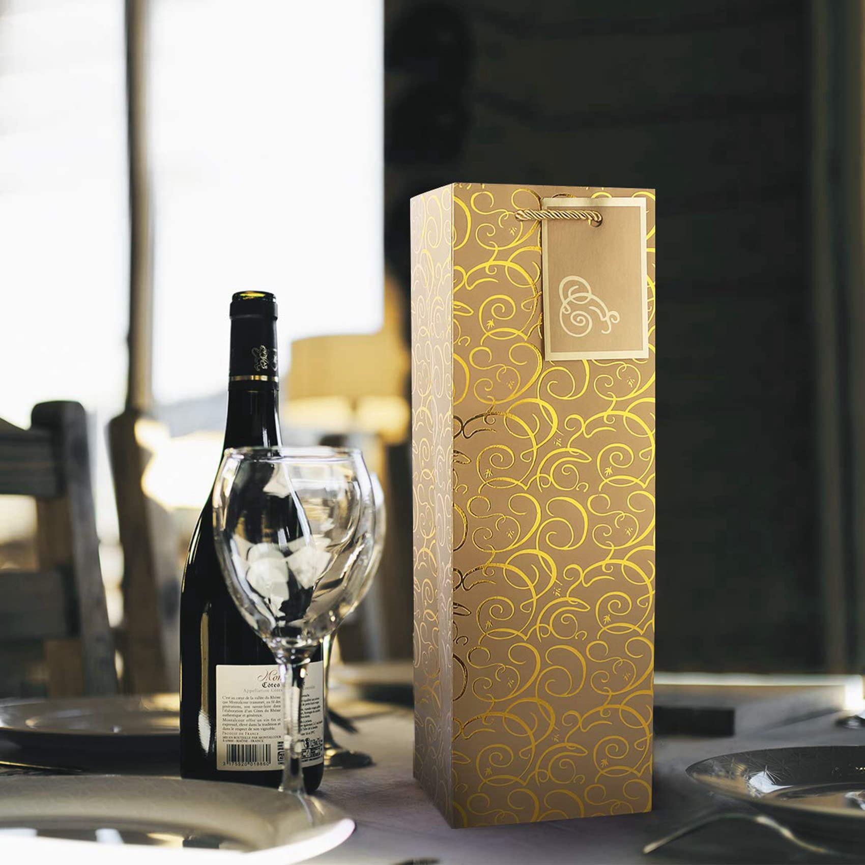 Confezione da 50 sacchetti per vino in carta con manici, singola bottiglia di carta per vino, per Natale, feste, shopping, merchandise al dettaglio