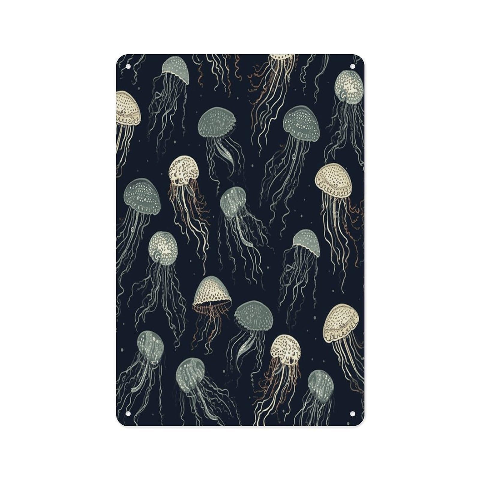 Fekiloot Style Jellyfish Pattern Wall Decor Metal Signs Tin Signs Poster