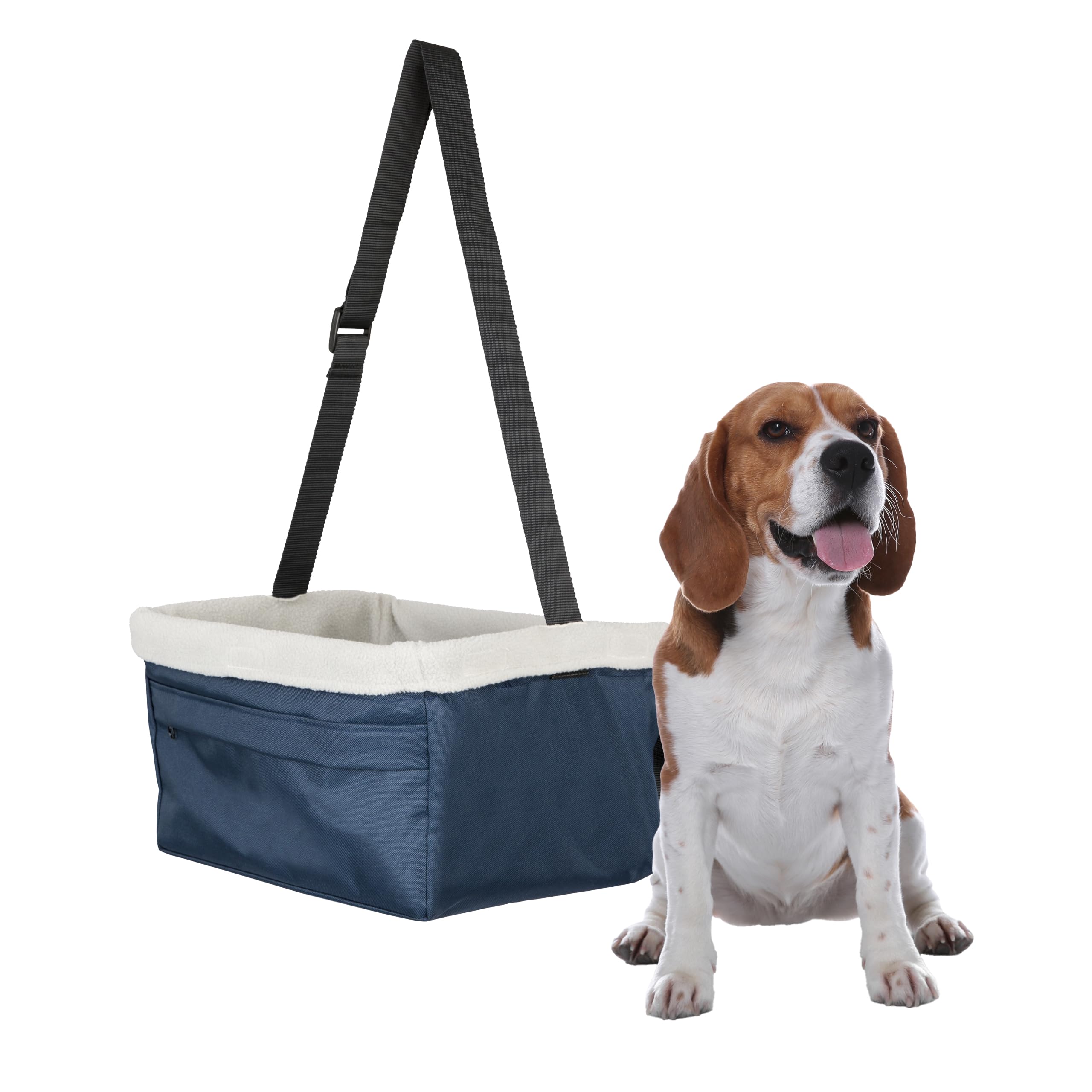 PetSafe Happy Ride Booster Seat for Dogs - Open Road Comfort - Safe Tether System - Zipper Pouch Dog Seat - Machine Washable Fleece Liner - Easy Install Design - Navy - Up to 12 lb, Navy, Up to 12 lb