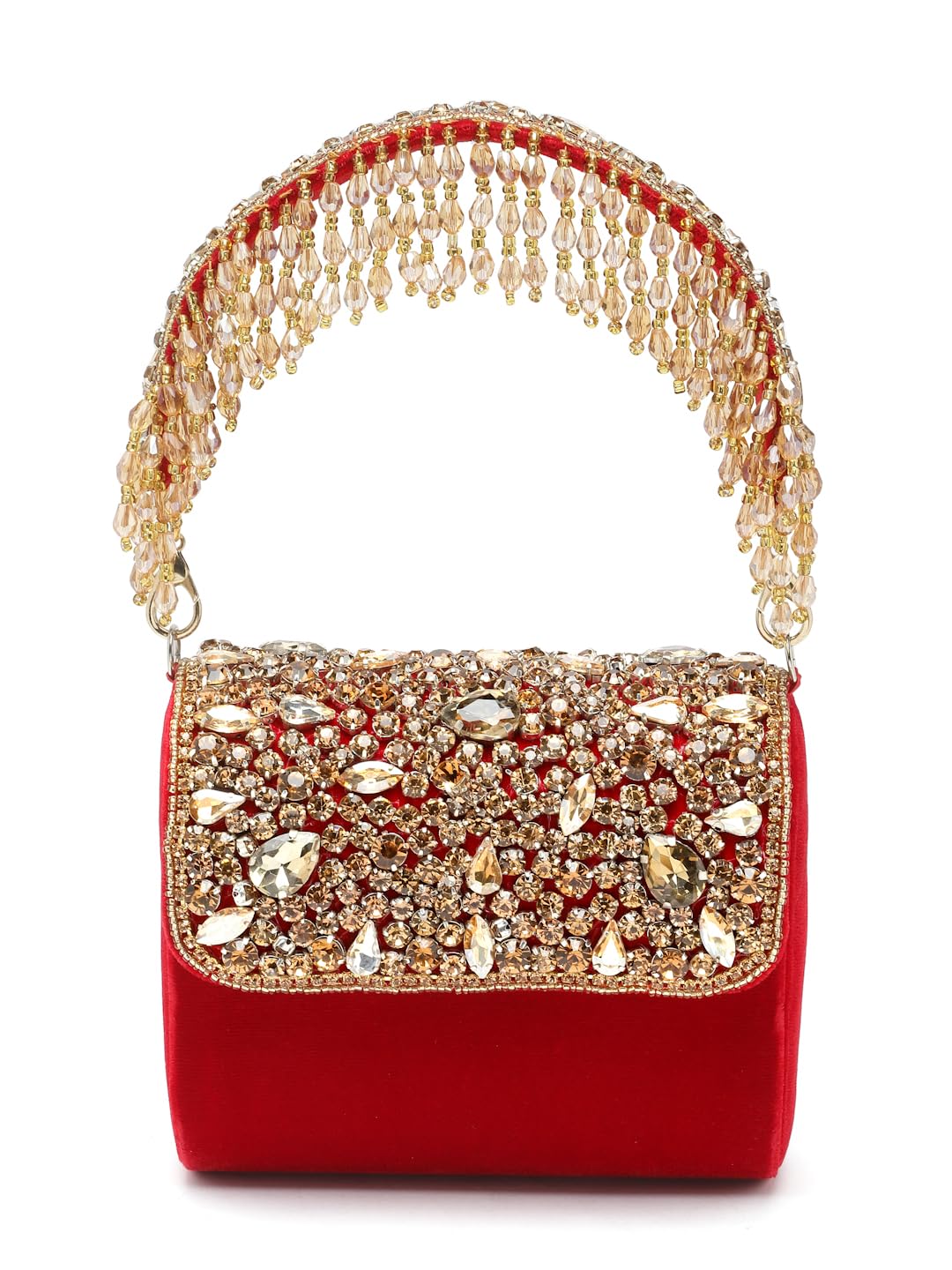 Coffer Stone Work Embellished Velvet Purse Clutch-image-5