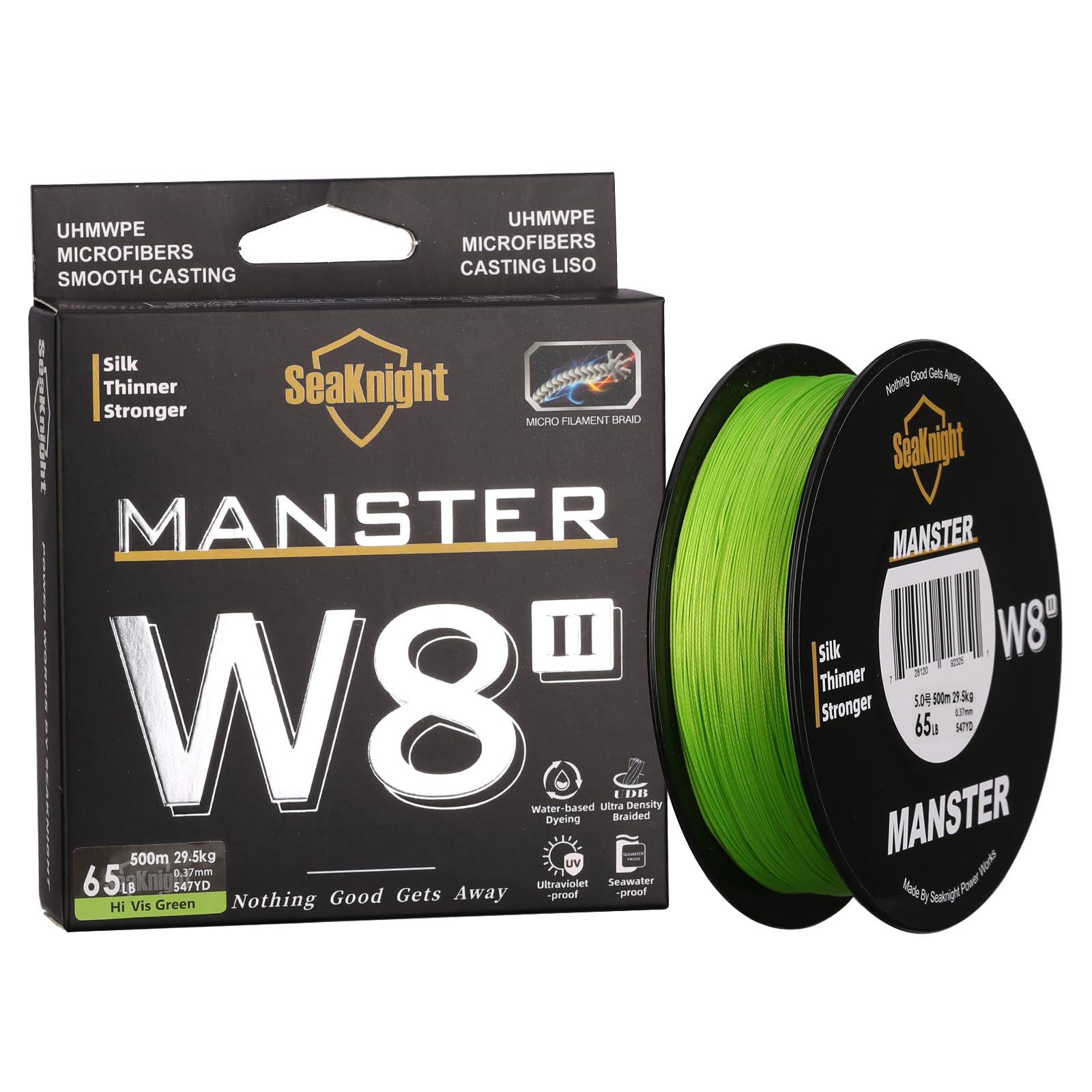 SeaKnight Manster W8 II 8 Strands PE Braided Line 328Yards/547Yards Super Smooth Multifilament Fishing Lines-Abrasion Resistant, Low Memory, Zero Stretch