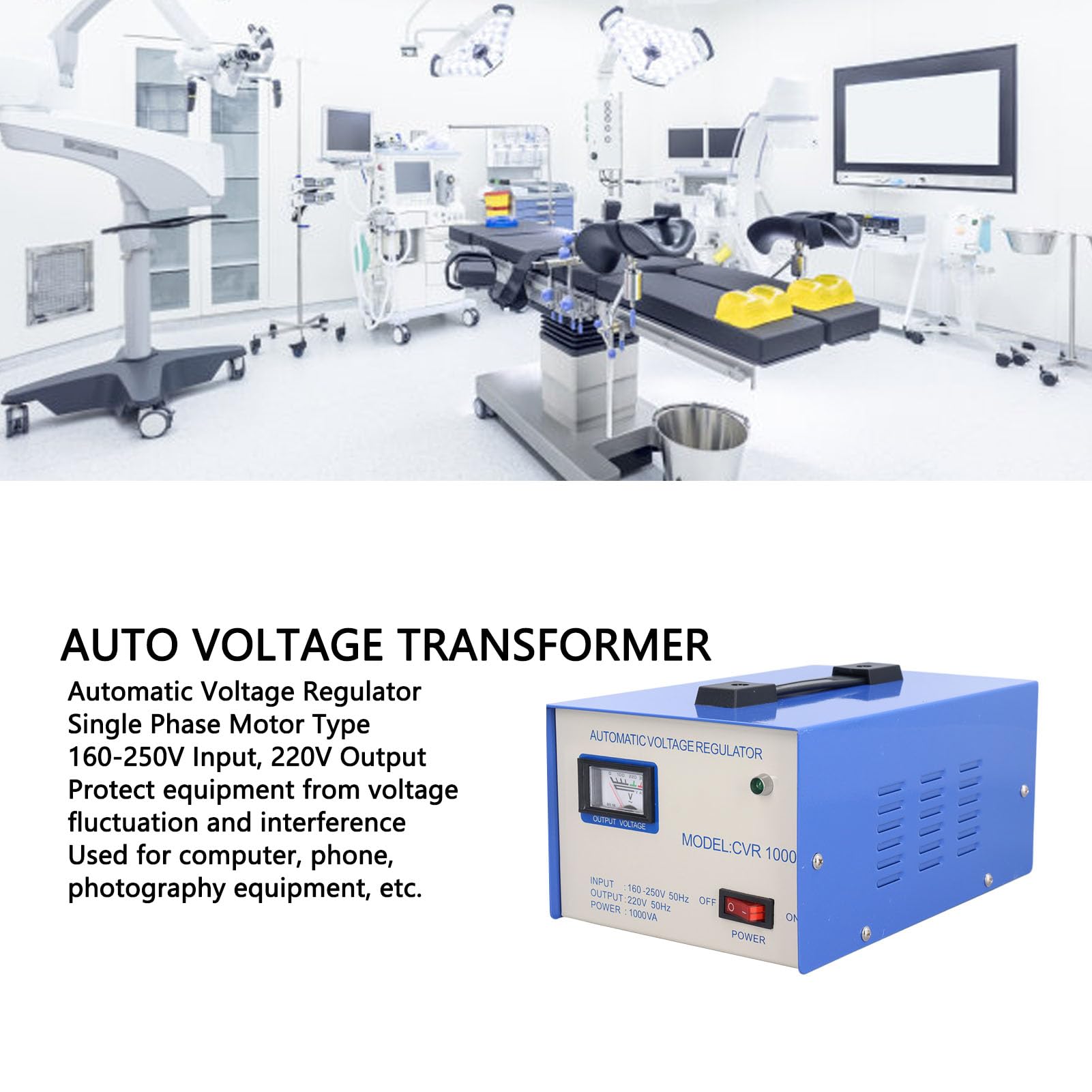 Transformador convertidor de Voltaje de 1000 vatios, Voltaje de Entrada de 160-250 V Convertidor de Potencia de Voltaje de Salida de 220 V con 2 enchufes de Salida universales