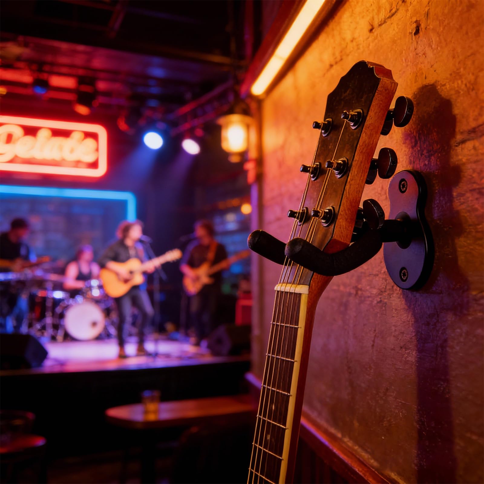 Ncheli Gitarrenhalterung Wand 2er Set, Gitarrenständer Wand Metall mit EVA Polsterung Kratzschutz, Wandaufhängung für Akustik E-Gitarre Bass Ukulele, inkl. Schrauben und Dübel