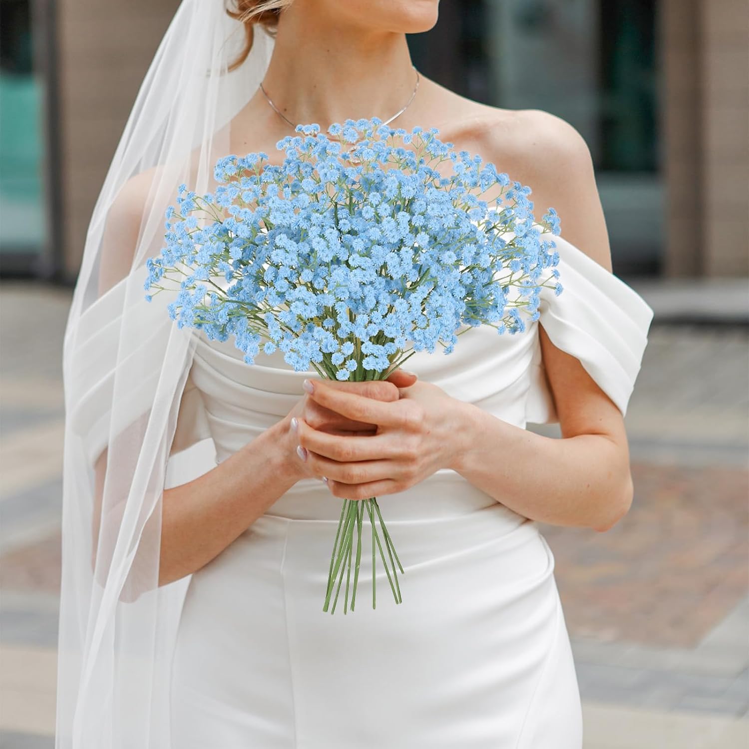 12PCS Babys Breath Artificial Flowers, 24inch Blue Faux Babys Breath Real Touch Faux Babys Breath for Vase Table Centerpiece Home Wedding Party Garden Decor(Blue)