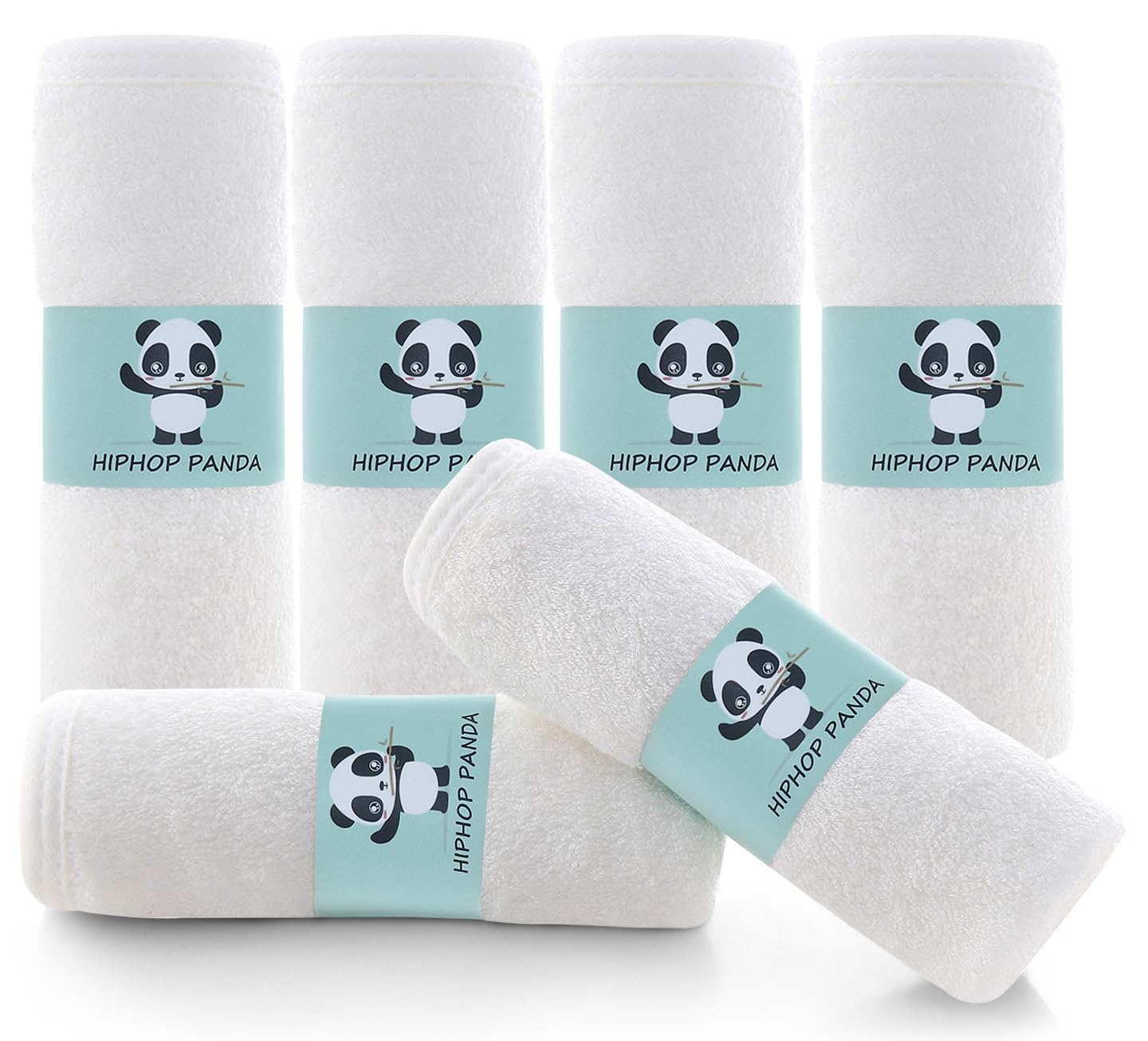 HIPHOP PANDA Baby Washcloths, Rayon Made from Bamboo - 2 Layer Ultra Soft Absorbent Newborn Bath Face Towel - Reusable Baby Wipes for Delicate Skin - White, 6 Pack