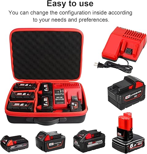 Miniatura 5 de Estuche de almacenamiento de batería dura extra grande para batería y cargador Milwaukee M12 M18, caja de transporte de batería, capacidad para