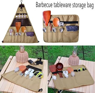 Portable Camping Kitchen Organizer Hanging Triangle Utensil Storage Bag for Outdoor Cooking, Picnic & BBQ Accessories