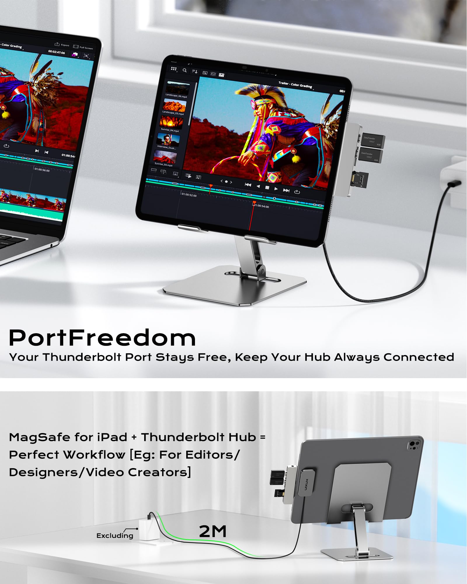 KU XIU M30 Magnetisches Ladegerät für iPad Pro 11" (M4/M5), 35W Schnellladung Smart Connector, Aluminium Wireless Charging Pad mit 2 m USB-C Kabel, Netzteil Nicht enthalten