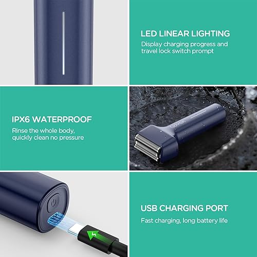 Miniatura 6 de VOYOR Afeitadora eléctrica de aluminio para hombres, afeitadora 3 en 1 para hombres con doble lámina de afeitado húmedo y seco, afeitado ligero de